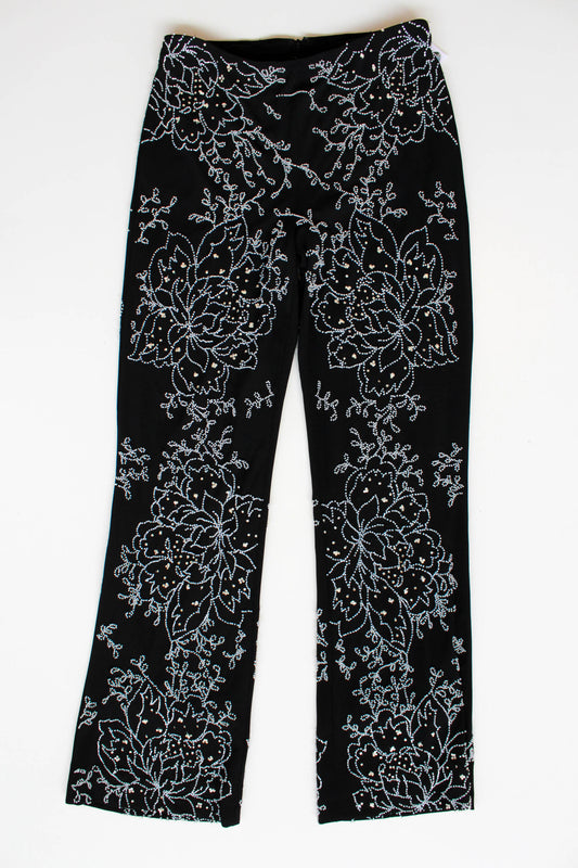 y2k Beaded Floral Kick Flare Pants, Small, Waist 28"