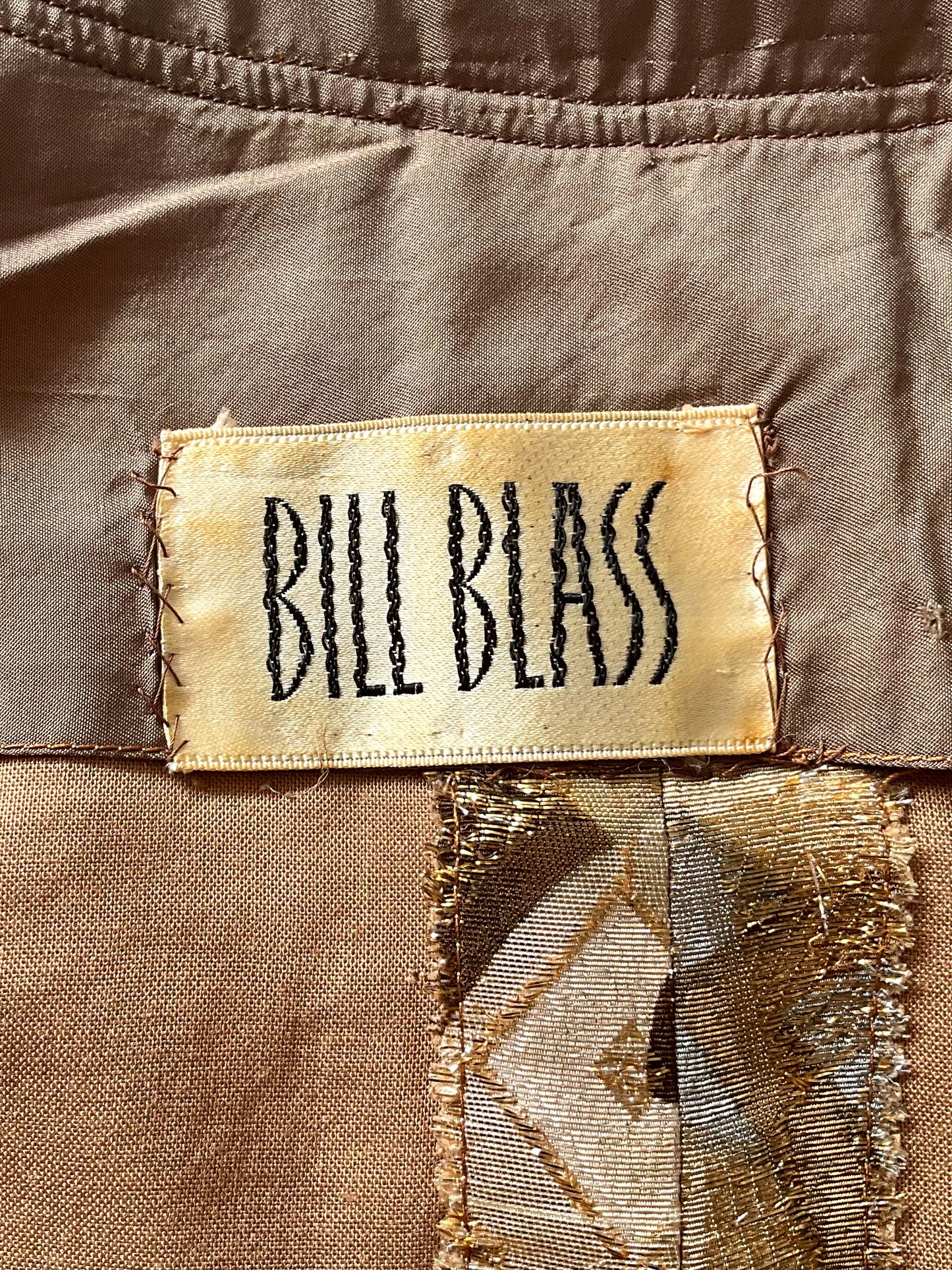 Vintage 1970s Bill Blass Metallic Gold Abstract Coat Jacket, Medium 