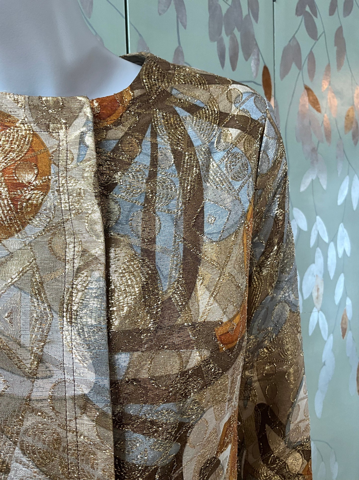 Vintage 1970s Bill Blass Metallic Gold Abstract Coat Jacket, Medium 