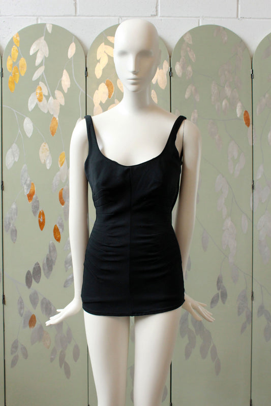 Vintage 1960s Black Classic Swimsuit, COLE OF CALIFORNIA, Low Back Vintage Swimsuit, Size Small