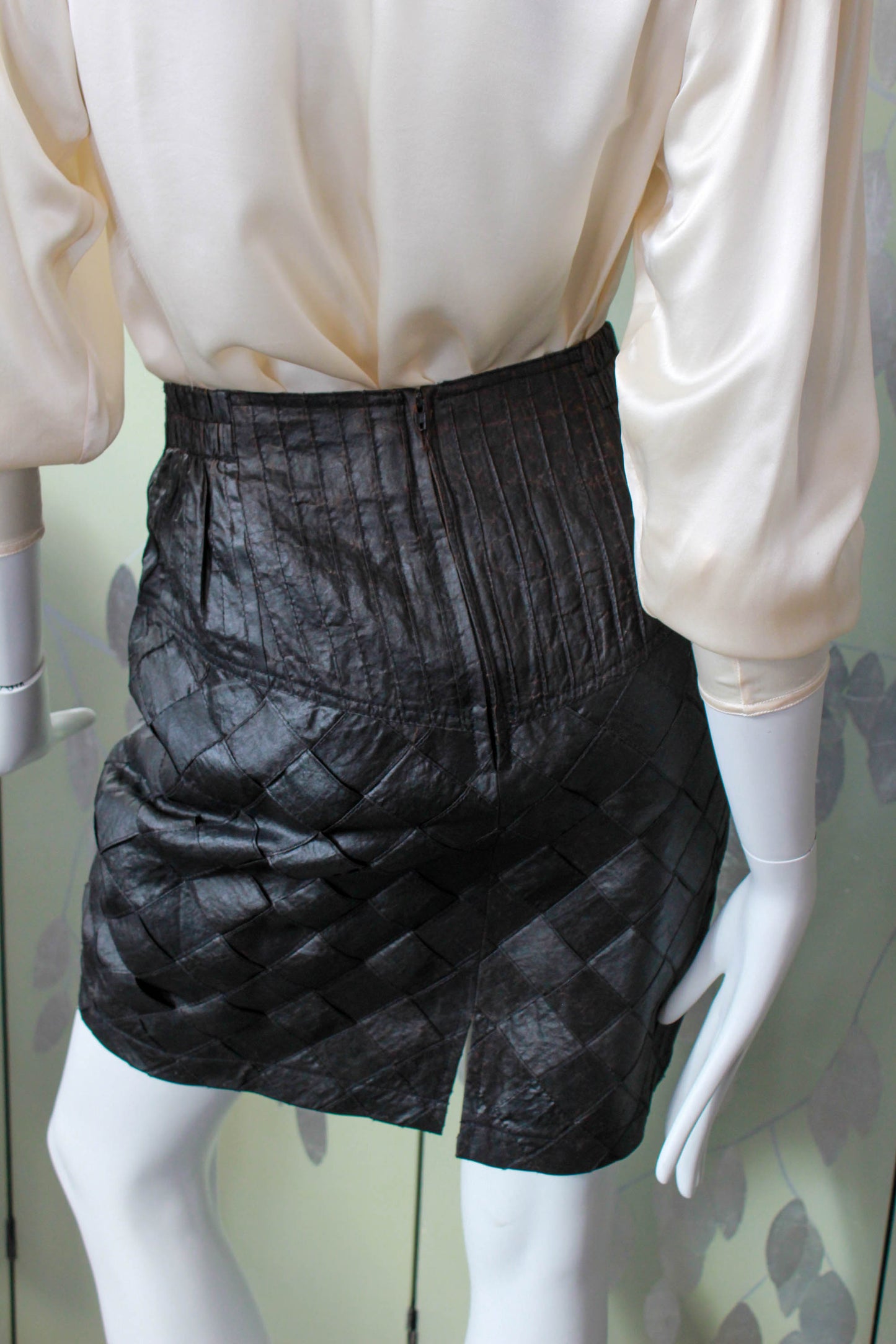 80s Black Silk Skirt and Jacket Set, Small