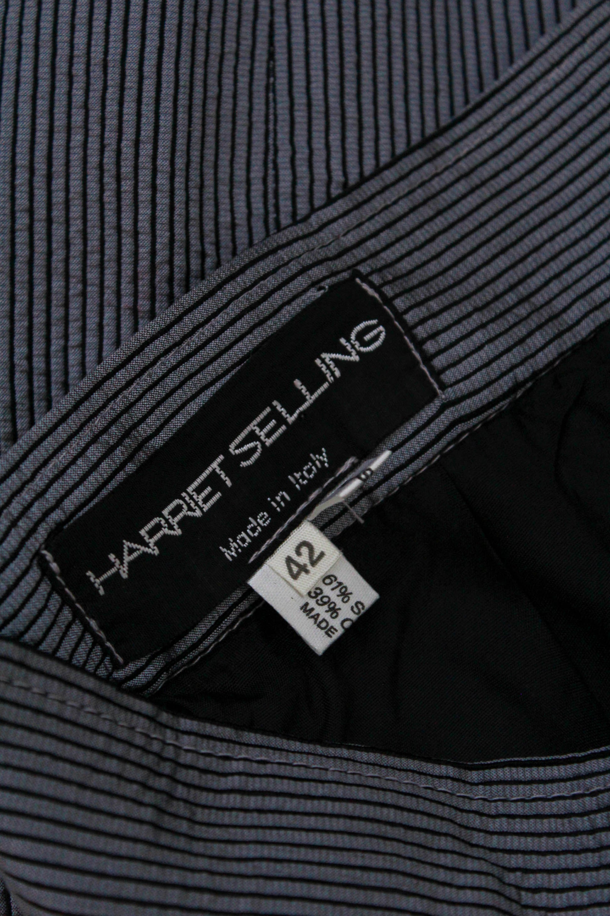 1990s harriet selling silk pencil skirt with pockets, high waisted, grey and black pinstripe