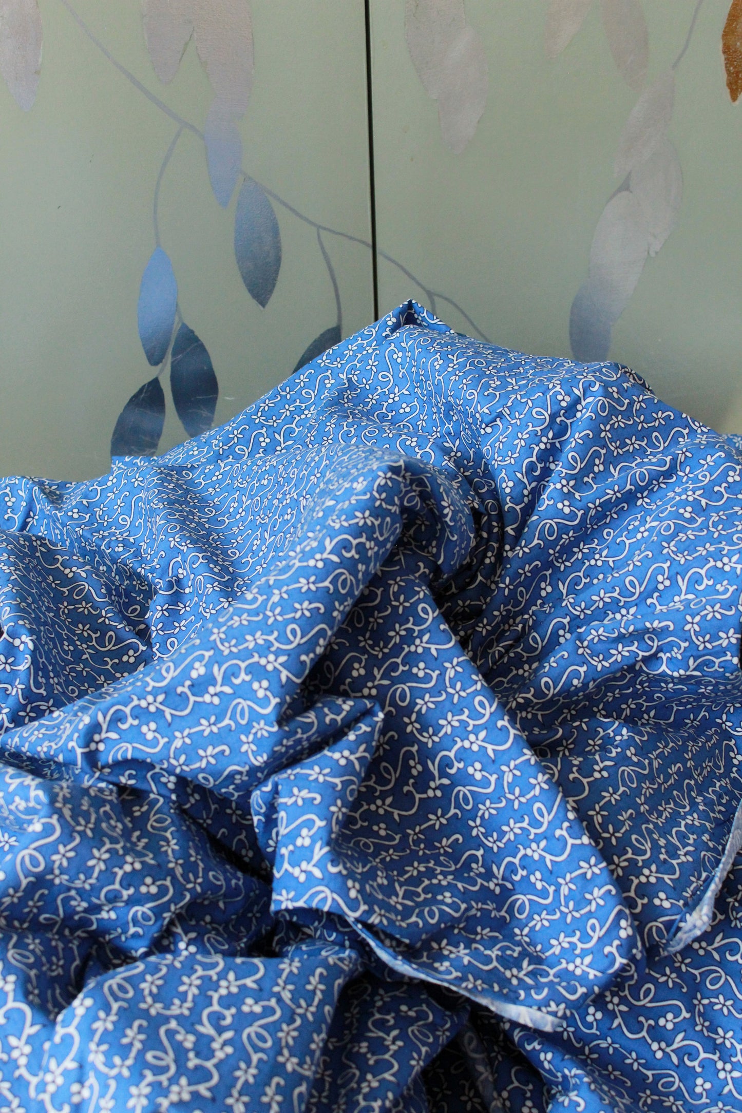 Vintage 1960s Cotton Cobalt Blue Fabric, 9.1 Yards, Blue Vintage Fabric, Summer Vintage Fabric