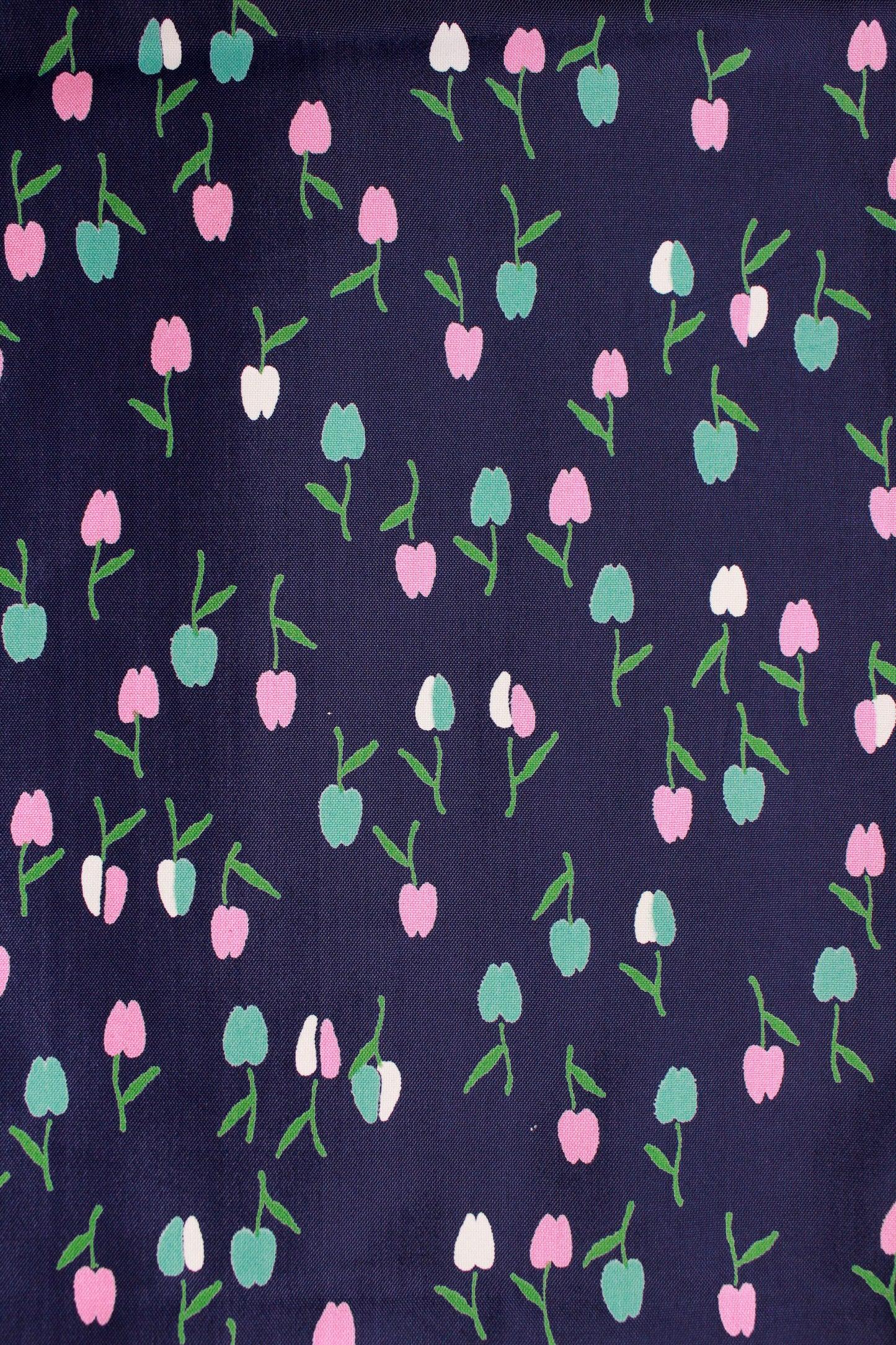 Vintage 1940s Rayon In Navy With Pastel Tulips, 4.5 Yards