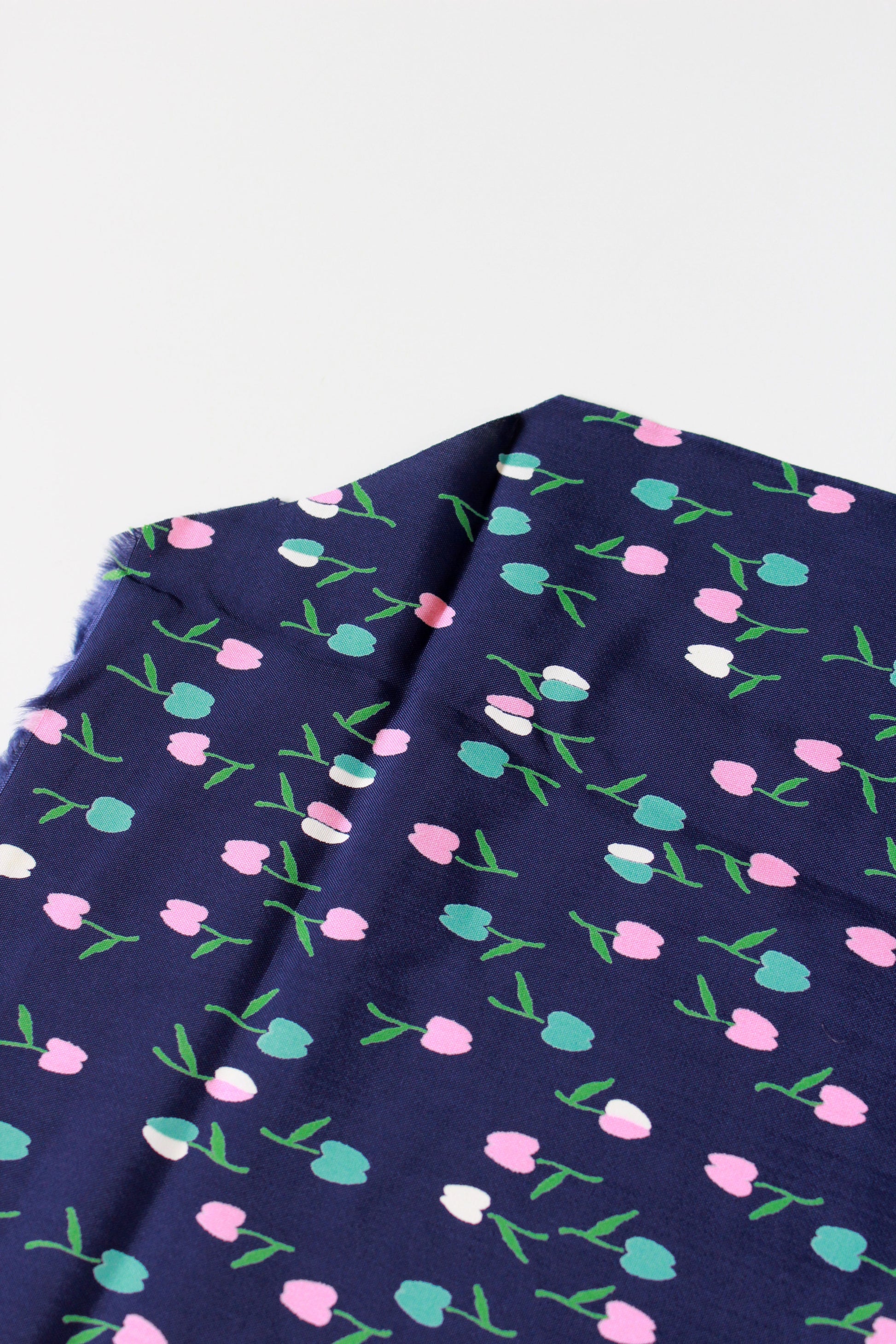 Vintage 1940s Rayon In Navy With Pastel Tulips, 4.5 Yards