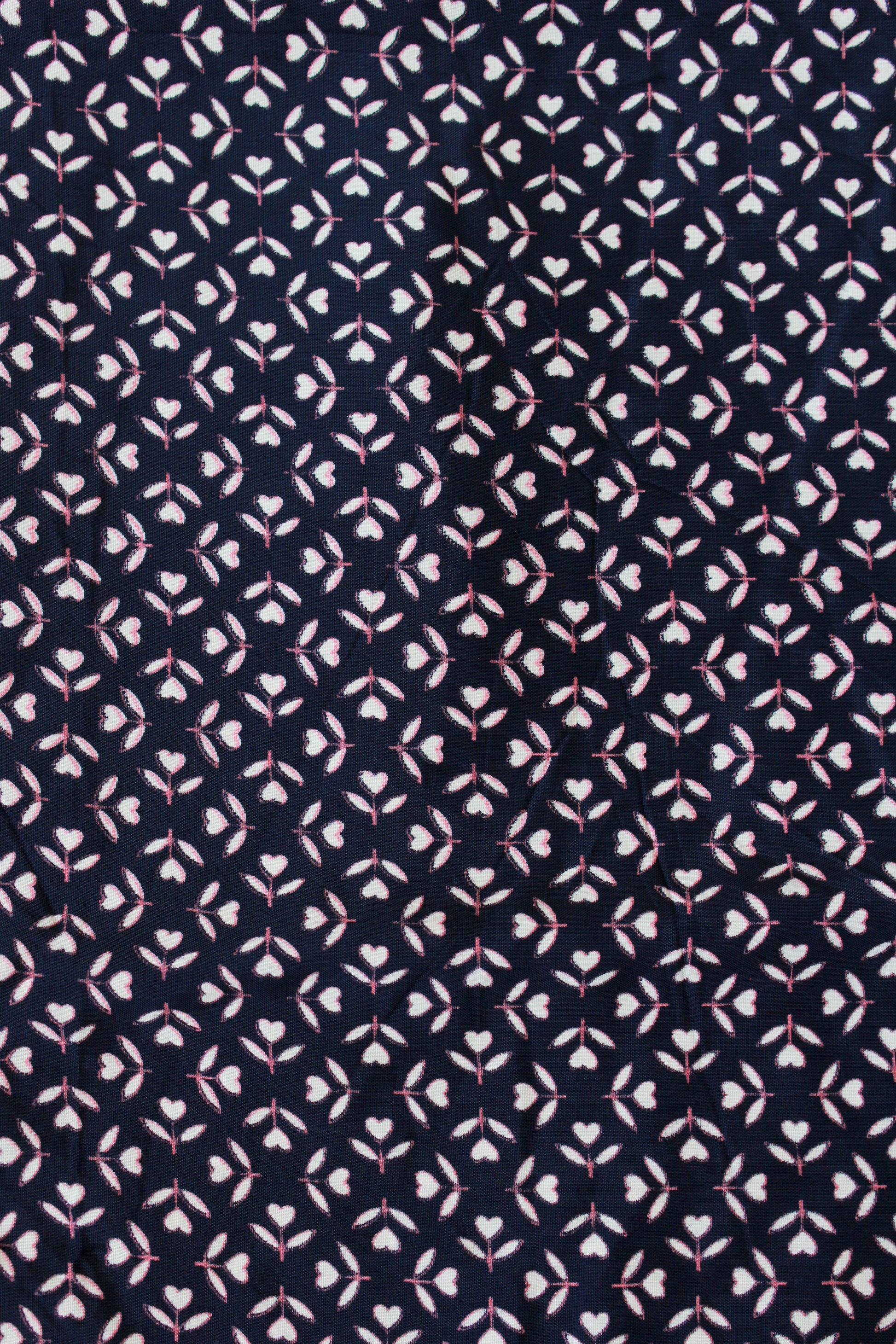 Vintage 1940s Rayon Fabric In Navy Blue With White Hearts, 4.4 Yards