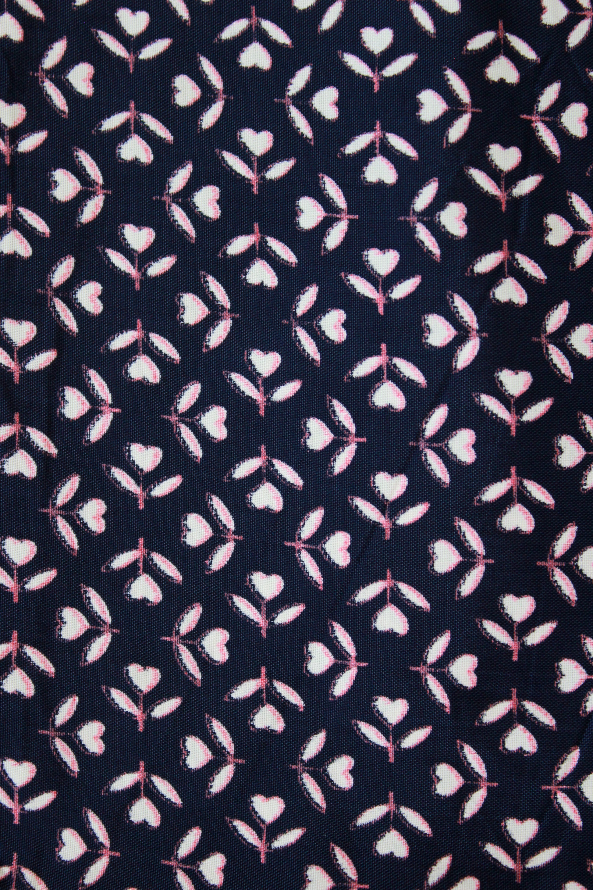 Vintage 1940s Rayon Fabric In Navy Blue With White Hearts, 4.4 Yards