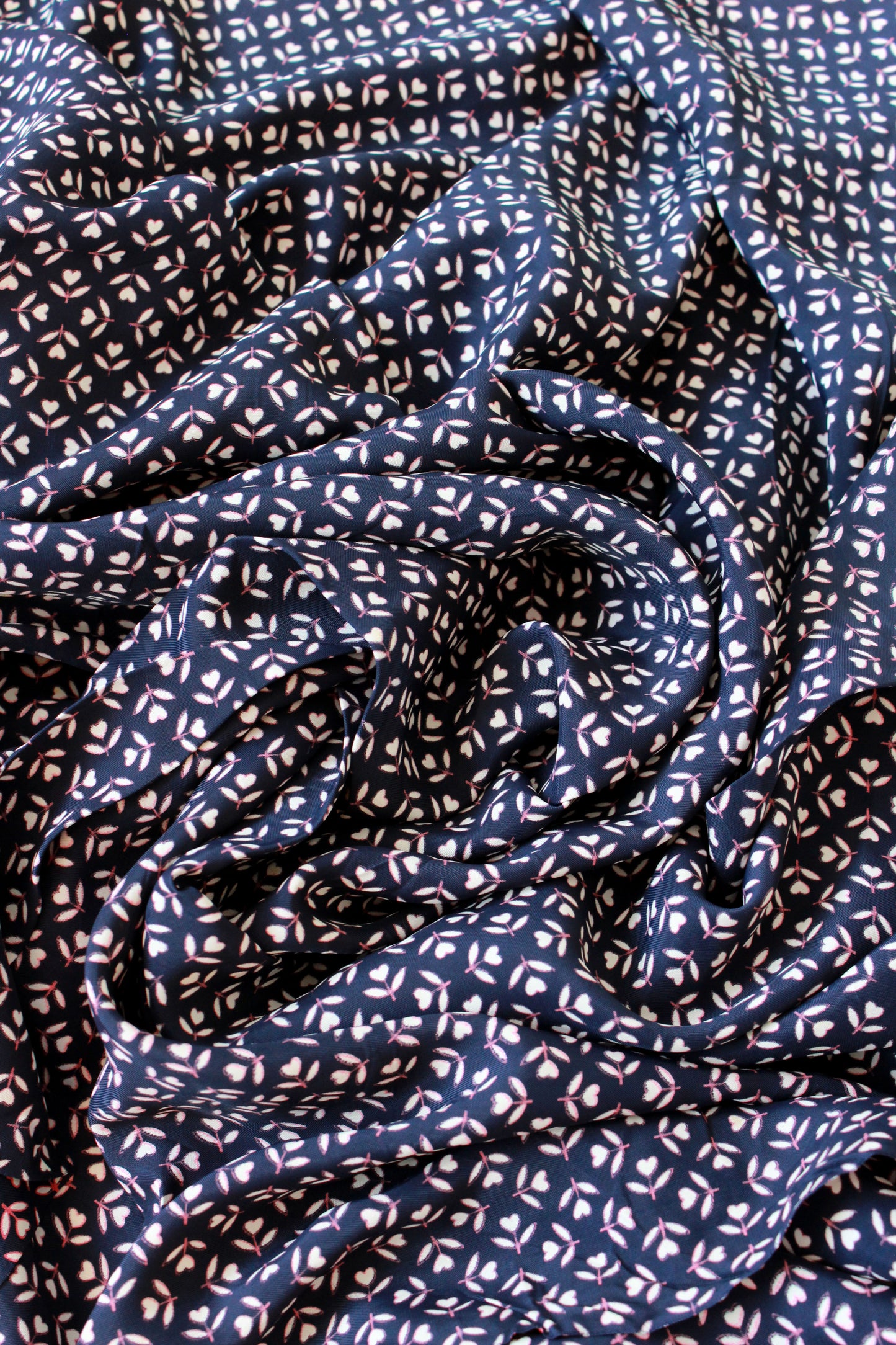 Vintage 1940s Rayon Fabric In Navy Blue With White Hearts, 4.4 Yards