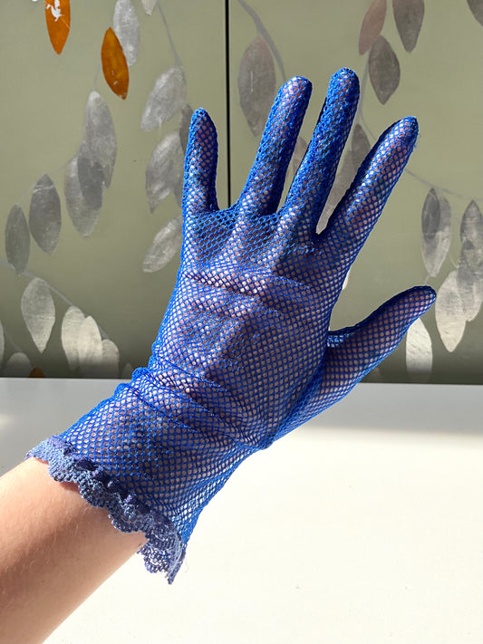 Vintage Blue Net Gloves, Small  