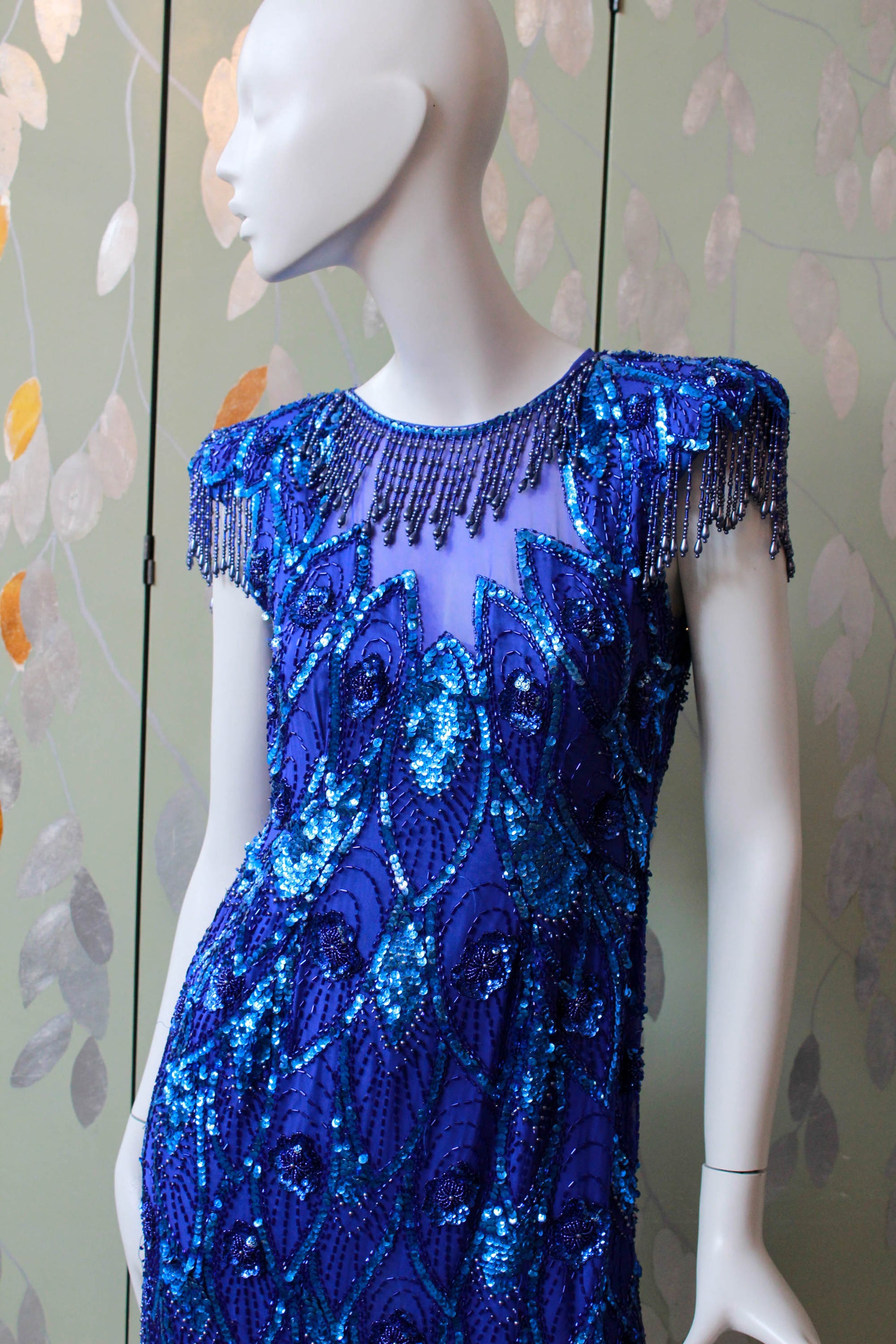 Vintage 1980s Blue Beaded Midnights Dress, XS Vintage 1980s Blue Beaded Midnights Dress, XS
