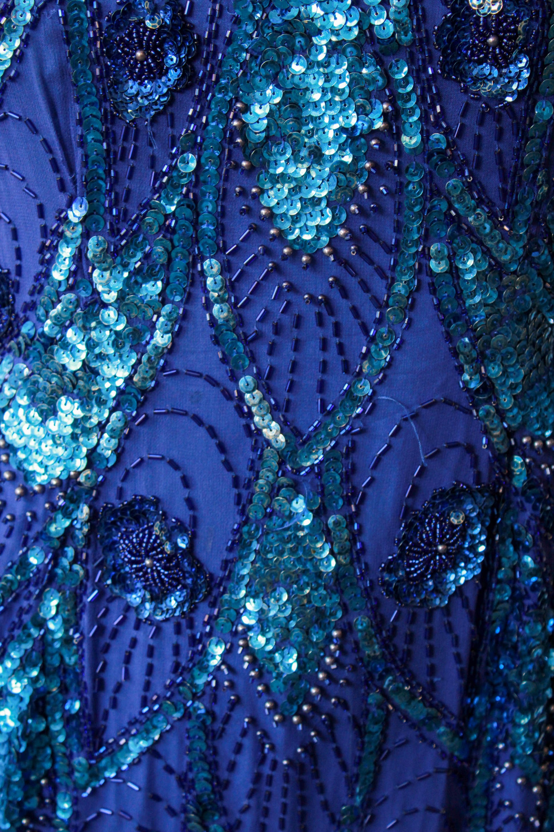 Vintage 1980s Blue Beaded Dress, XS