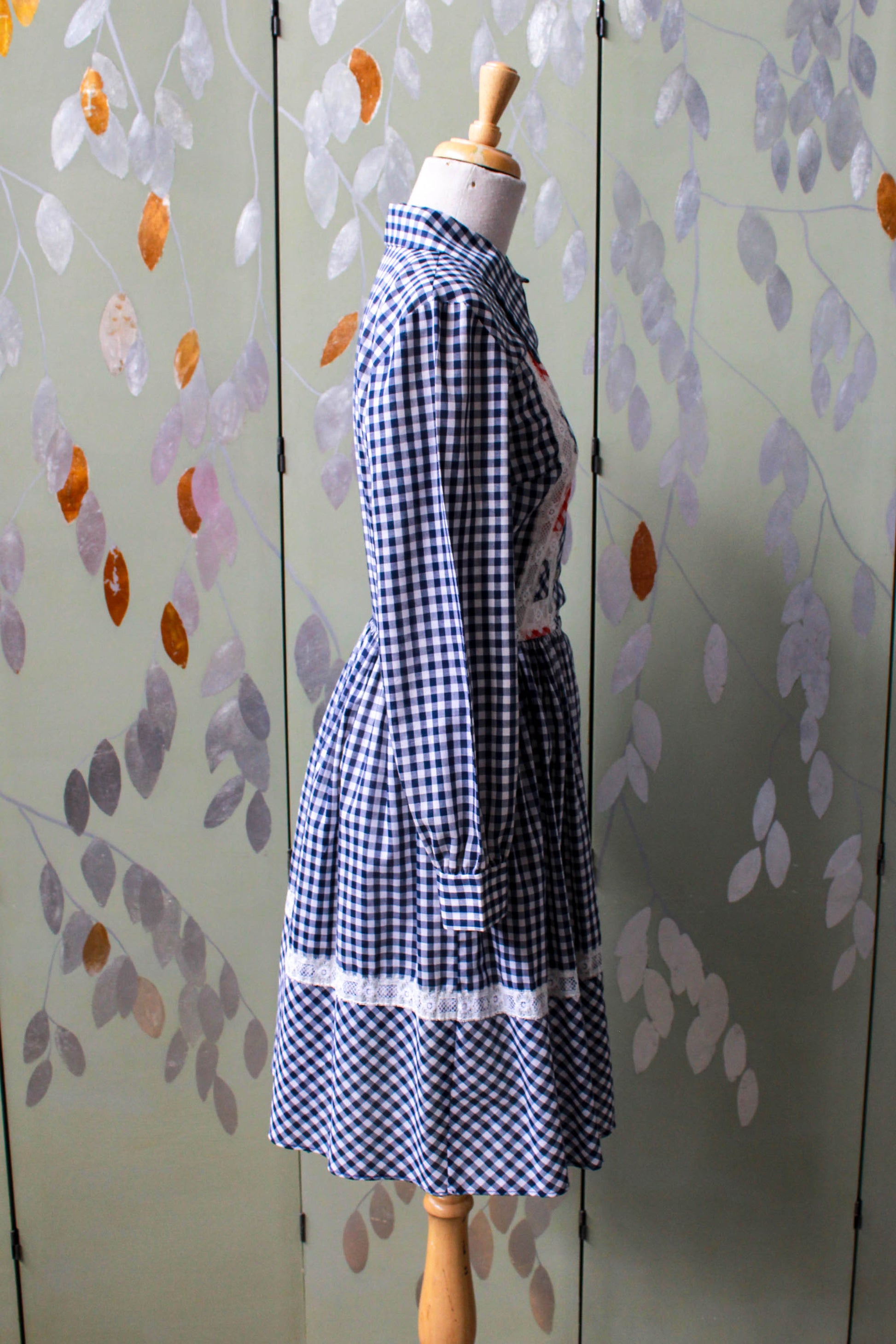 Vintage 1970s Blue Red Gingham Lace Shirt Dress, Small Ian Drummond Vintage Vintage 1970s Blue Red Gingham Lace Shirt Dress, Small Ian Drummond Vintage