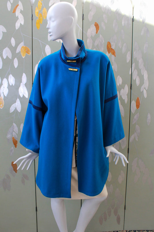 1980s Guy Laroche Blue Wool Coat, Large