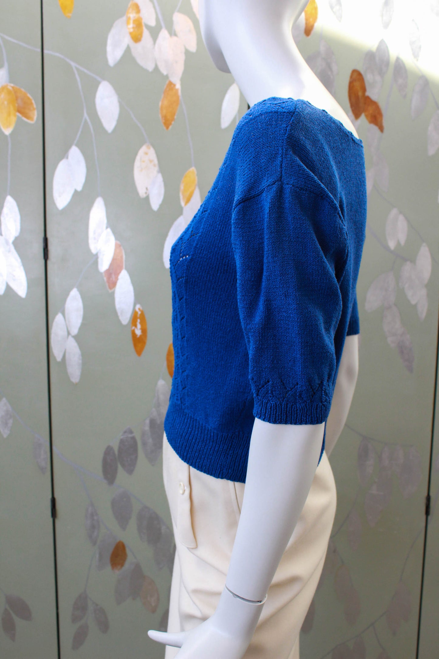 Blue Knit Short Sleeve Cardigan, Medium