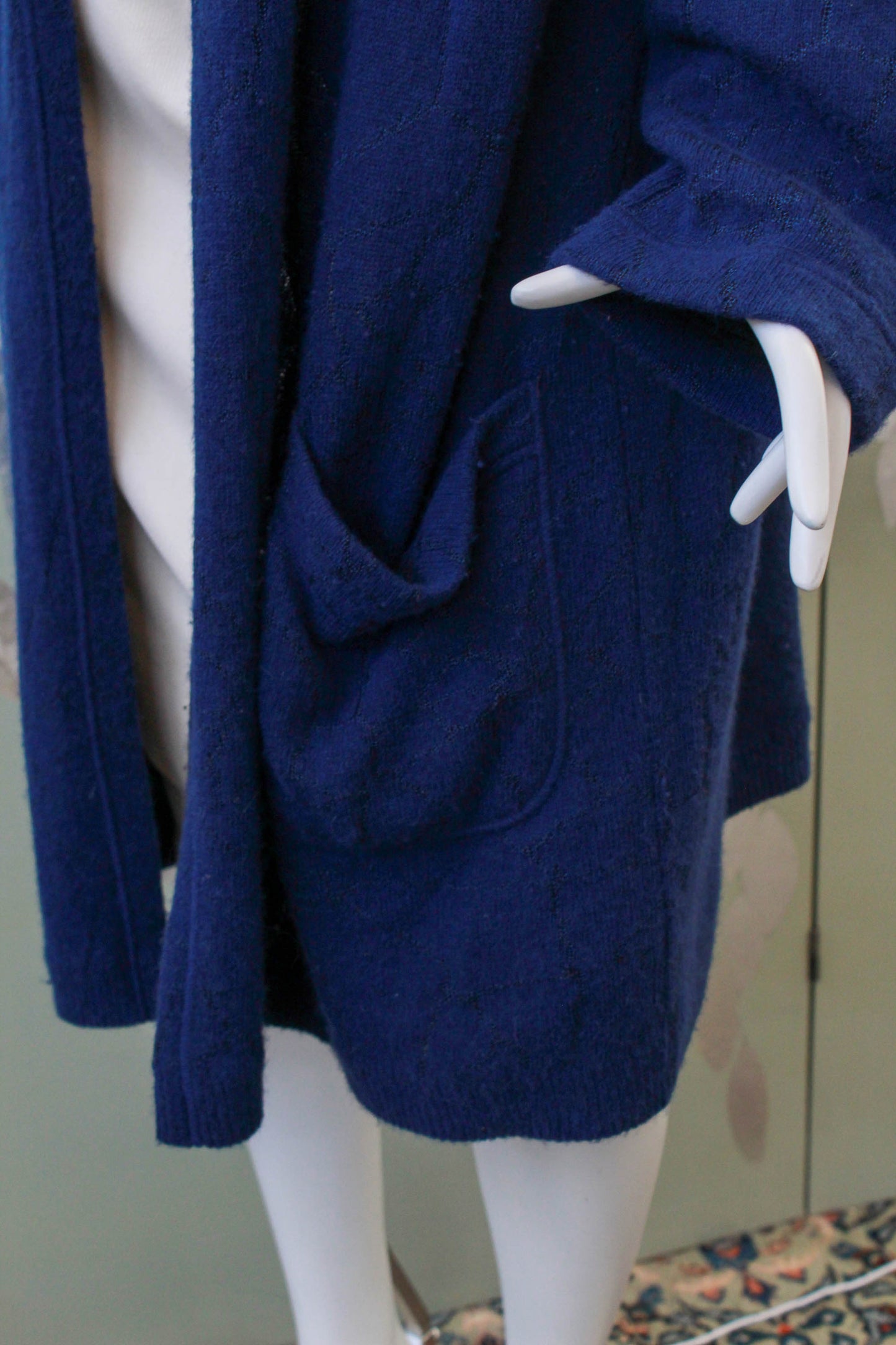 80s Krizia Blue Wool Long Cardigan, Large