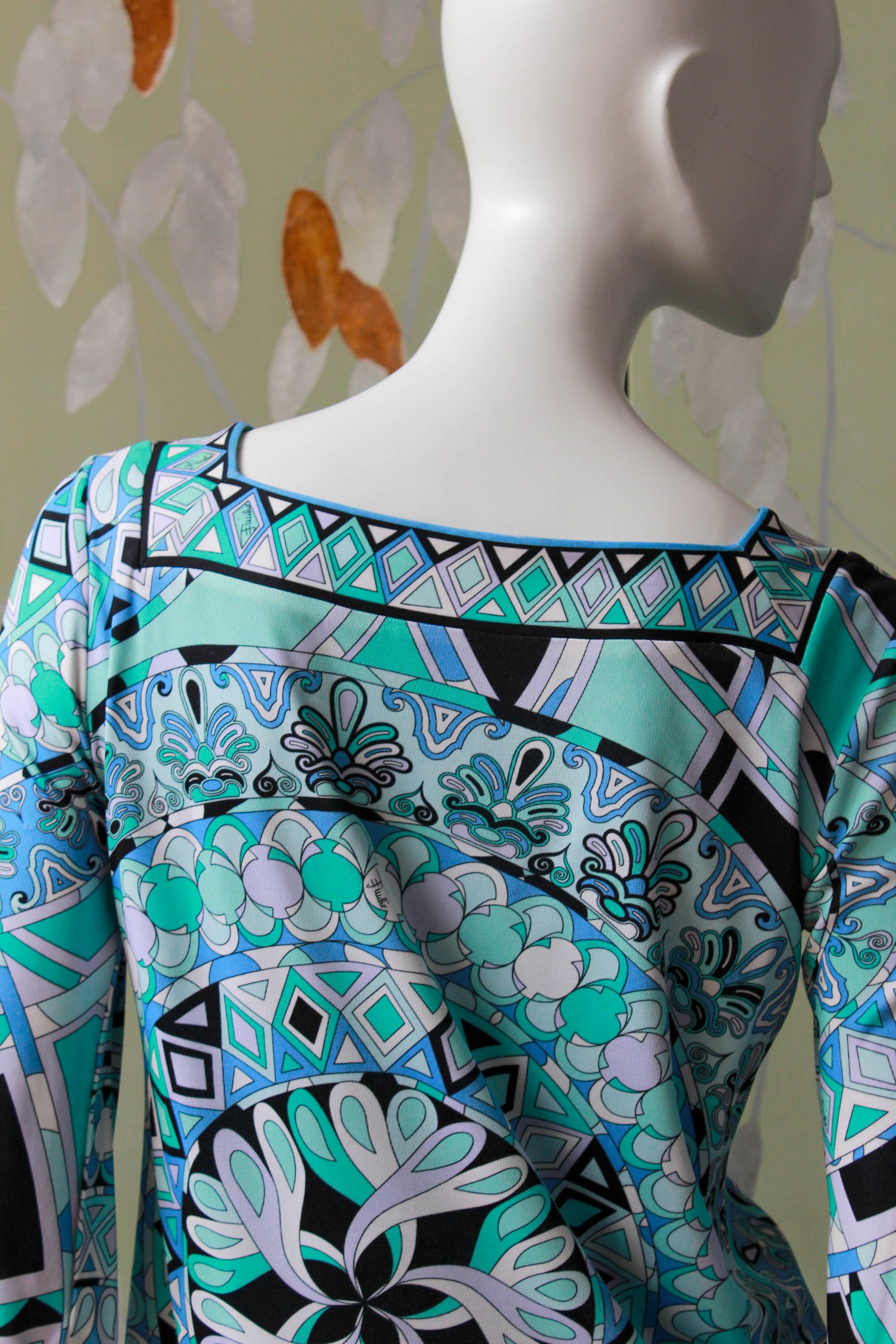 Vintage 2000s y2k Blue Jersey Pucci Print Mini Dress, Small/Medium Vintage 2000s y2k Blue Jersey Pucci Print Mini Dress, Small/Medium