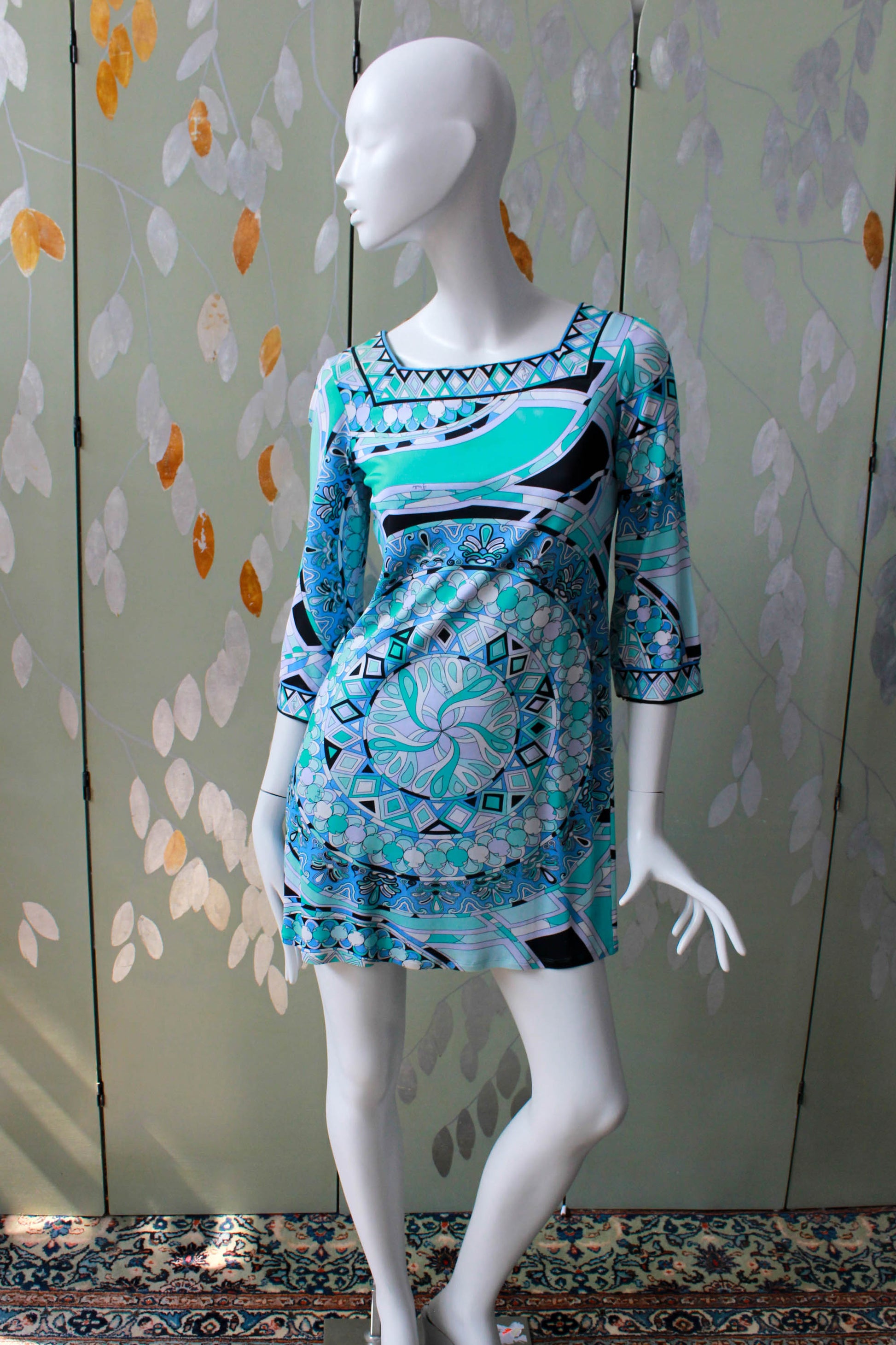 Vintage 2000s y2k Blue Jersey Pucci Print Mini Dress, Small/Medium Ian Drummond Vintage Vintage 2000s y2k Blue Jersey Pucci Print Mini Dress, Small/Medium Ian Drummond Vintage