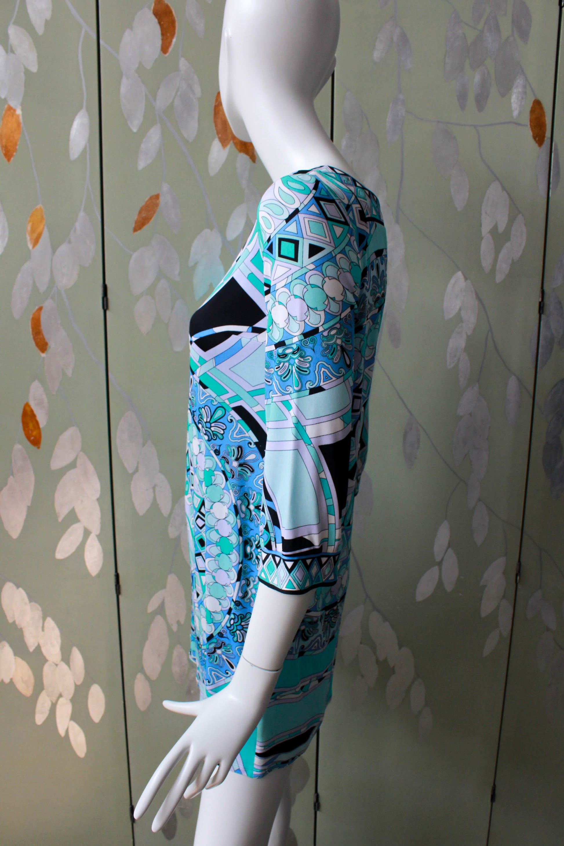 Vintage 2000s y2k Blue Jersey Pucci Print Mini Dress, Small/Medium Vintage 2000s y2k Blue Jersey Pucci Print Mini Dress, Small/Medium