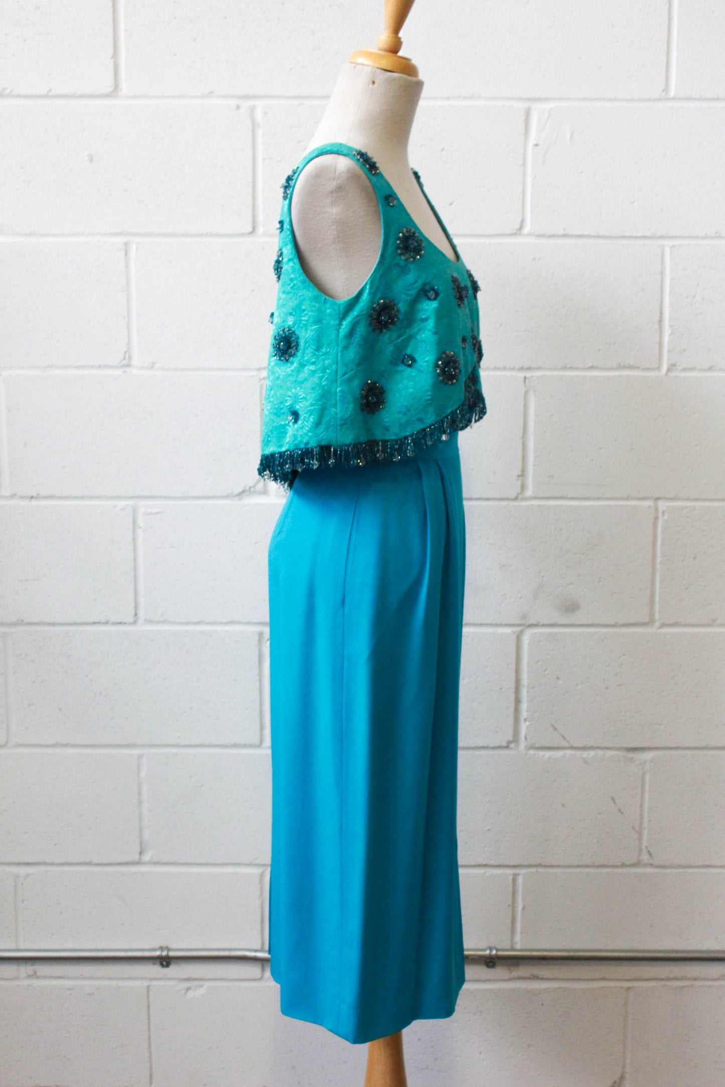 80s Turquoise Blue Midi Skirt, Waist 26"