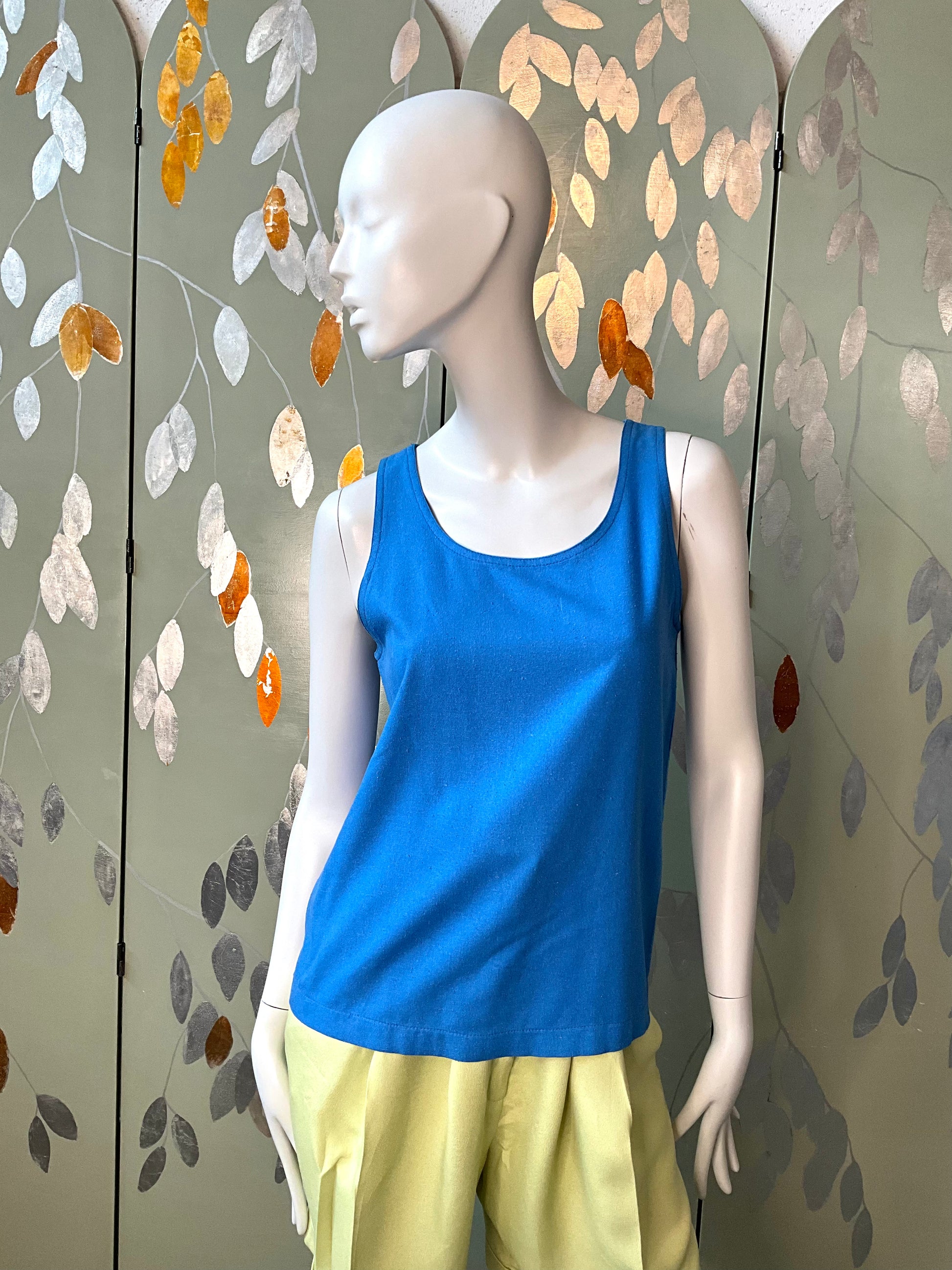 Vintage 1990s Blue Silk Shell Tank Top, Medium 