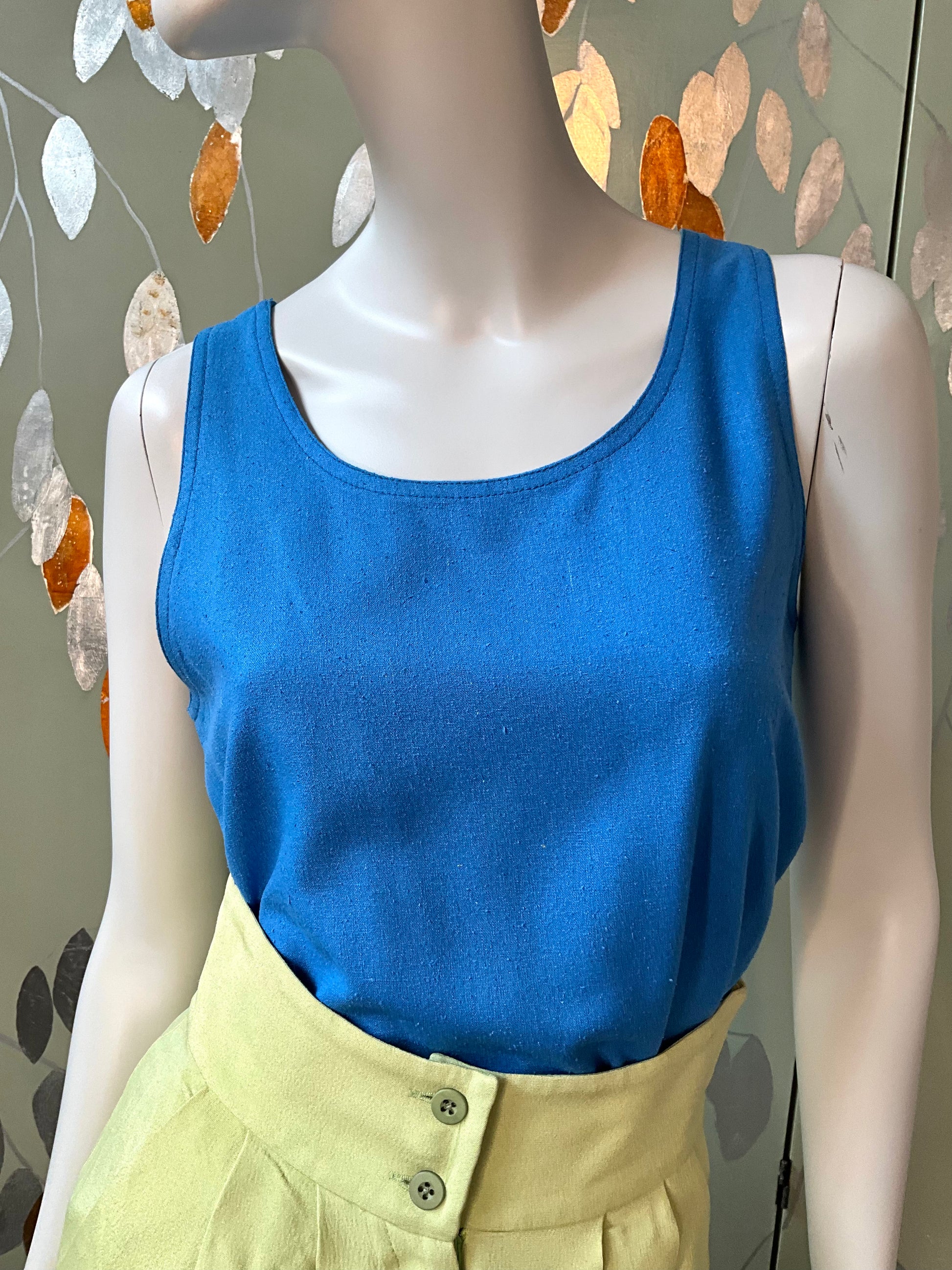 Vintage 1990s Blue Silk Shell Tank Top, Medium 