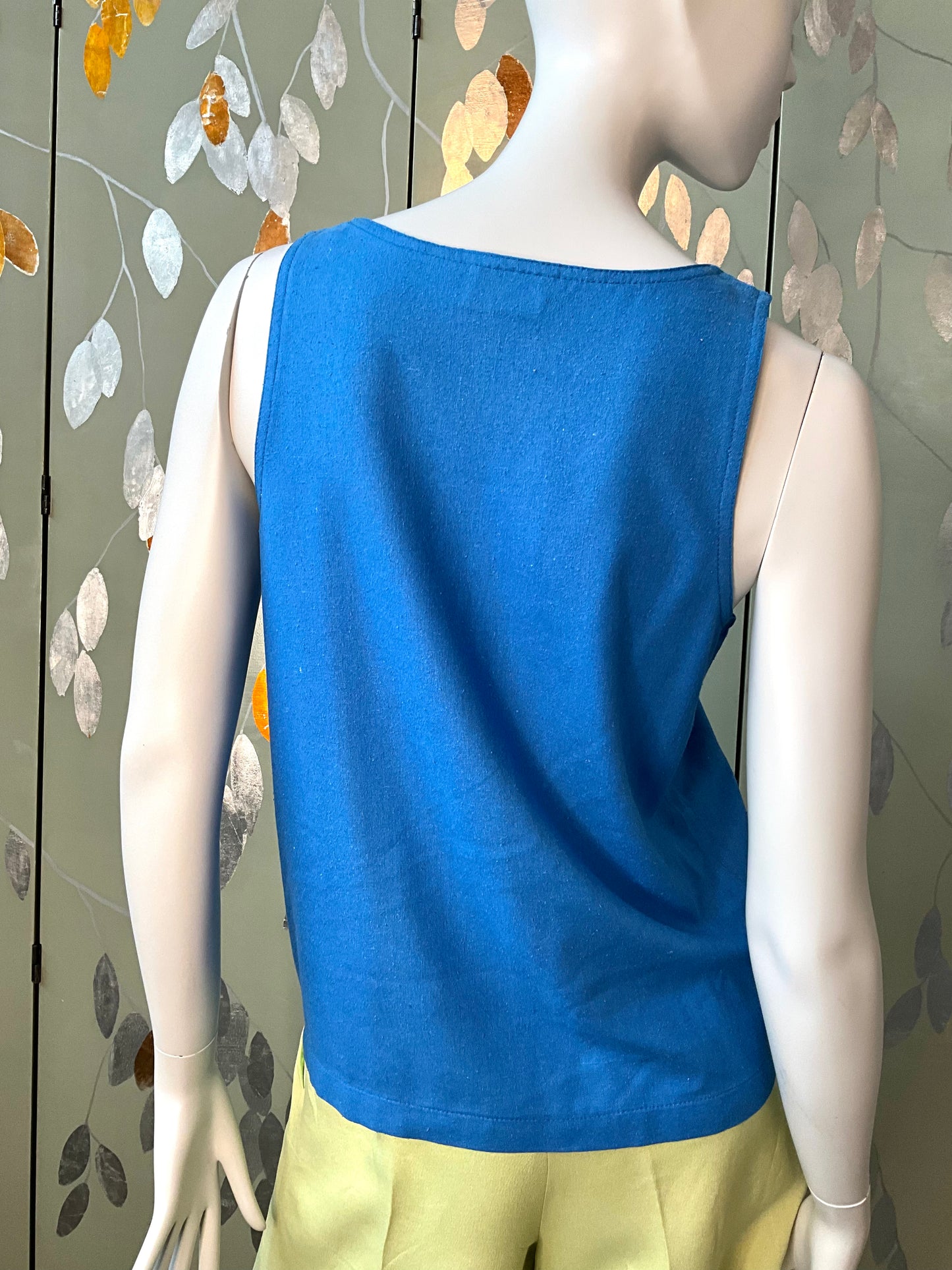 Vintage 1990s Blue Silk Shell Tank Top, Medium 
