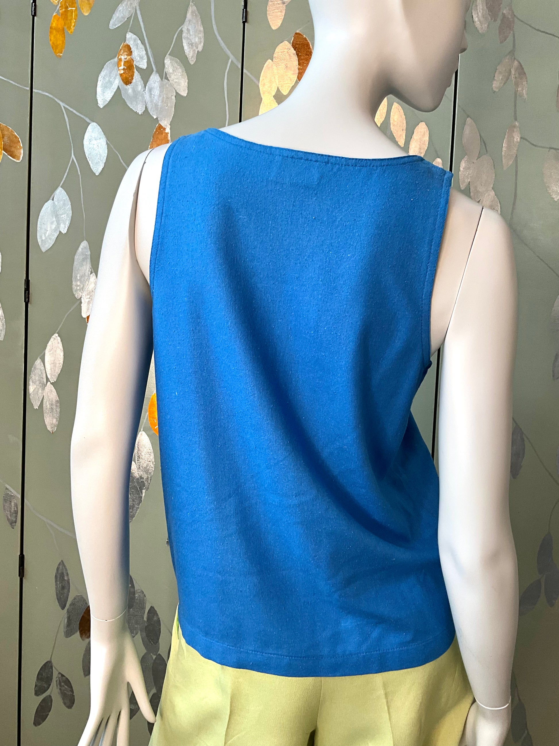 Vintage 1990s Blue Silk Shell Tank Top, Medium 
