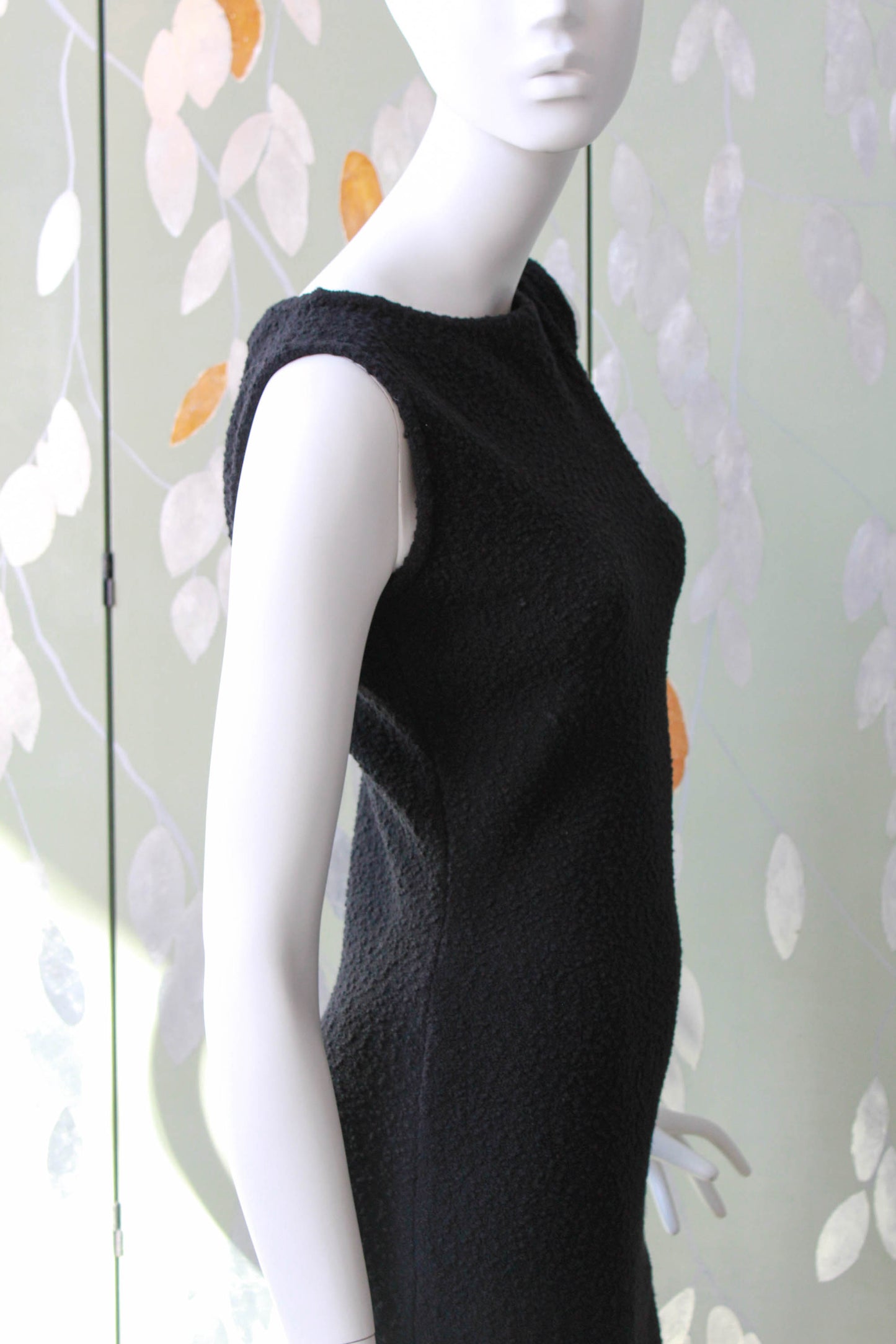 john galliano black sleeveless wool cashmere boucle dress with stretch