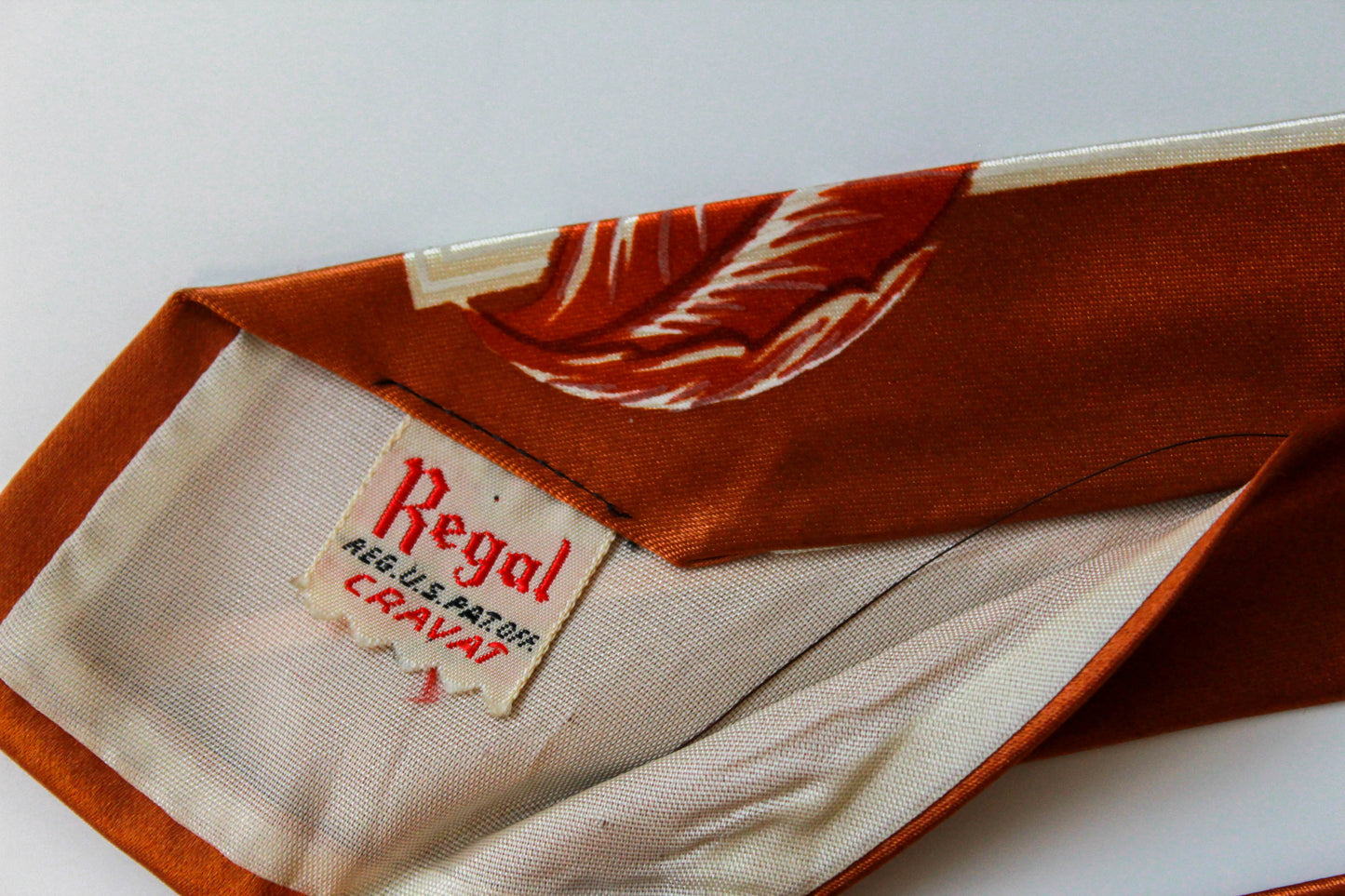 1940s Bronze Leaf Print Rayon Necktie