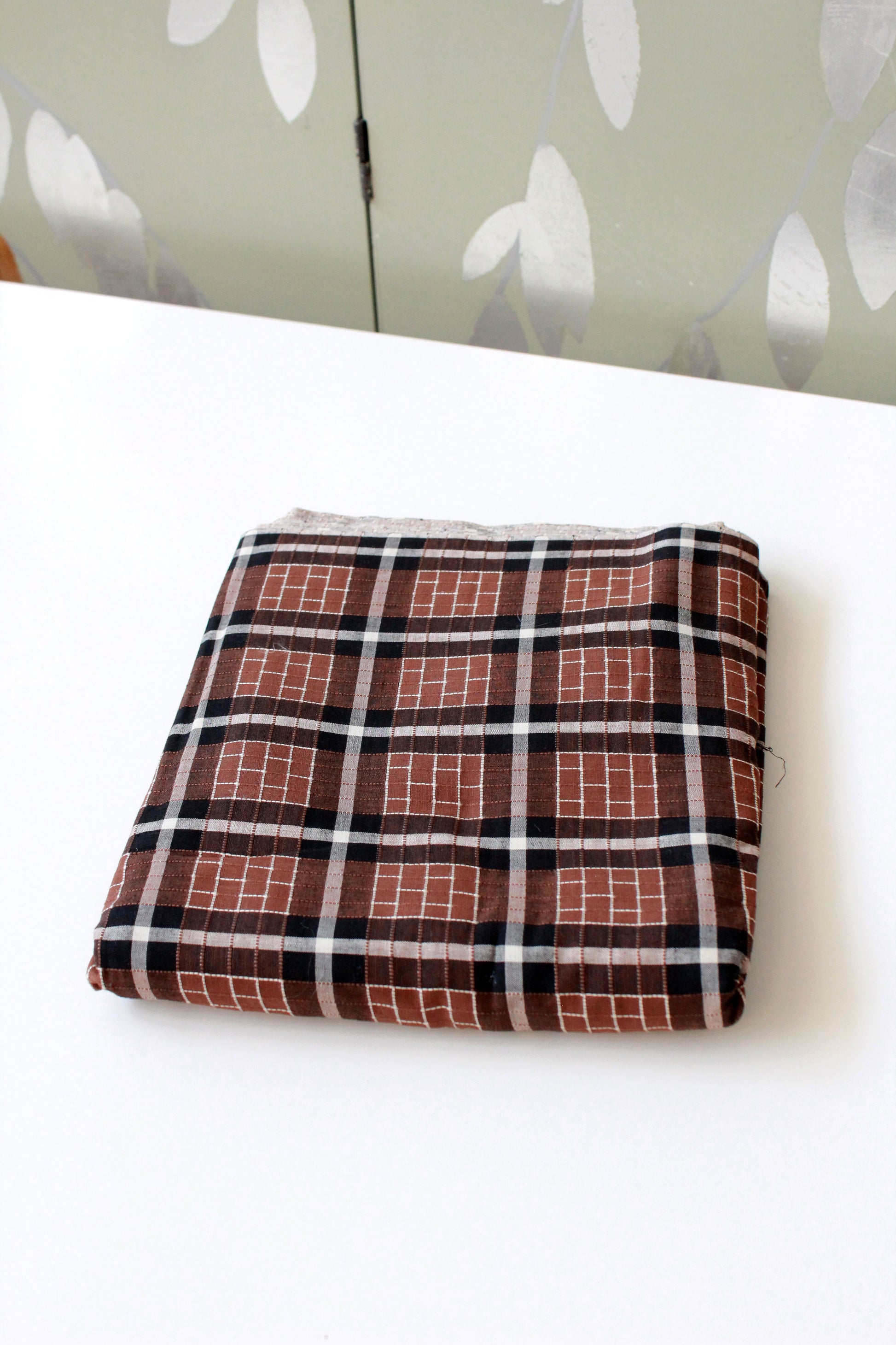 Vintage 1950s Brown Plaid Cotton Fabric, Autumnal Fabric, 4.1 Yards