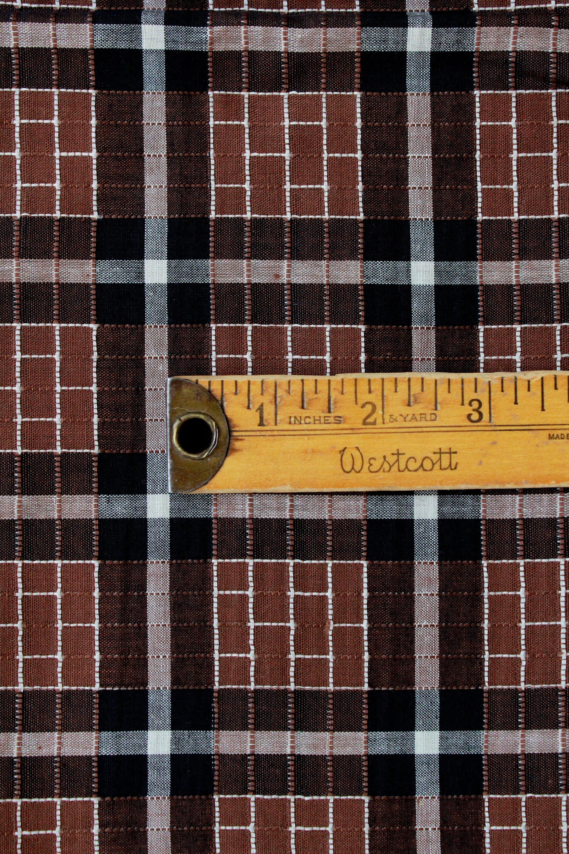 Vintage 1950s Brown Plaid Cotton Fabric, Autumnal Fabric, 4.1 Yards