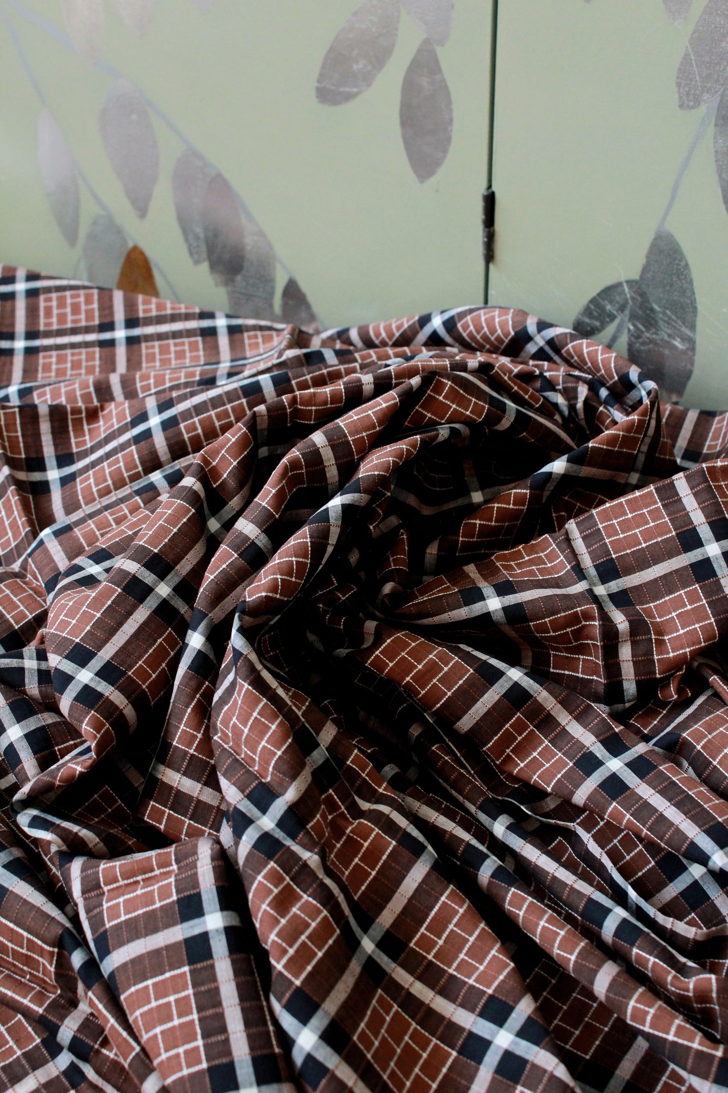 Vintage 1950s Brown Plaid Cotton Fabric, Autumnal Fabric, 4.1 Yards