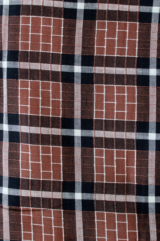 Vintage 1950s Brown Plaid Cotton Fabric, Autumnal Fabric, 4.1 Yards