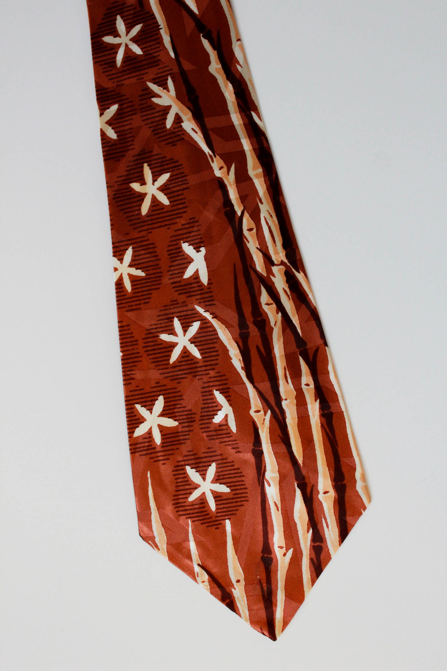 1940s Brown Floral Print Rayon Necktie