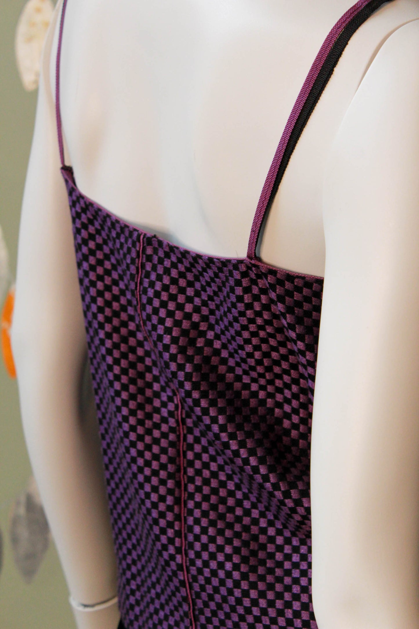 80s Callaghan Tank Top, Purple and Black Checkered, Small