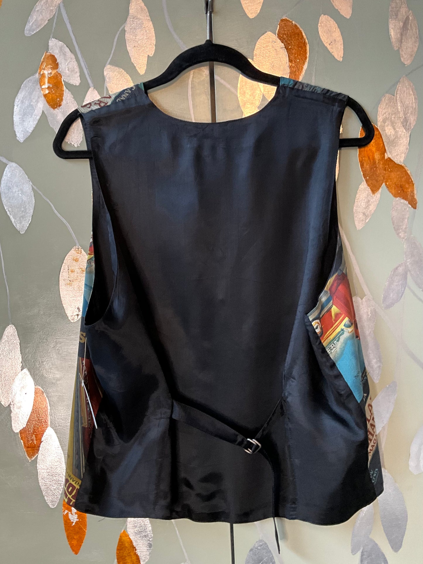 Vintage 1980s Canadian Car Mechanic Magazine Novelty Print Silk Waistcoat, Medium 