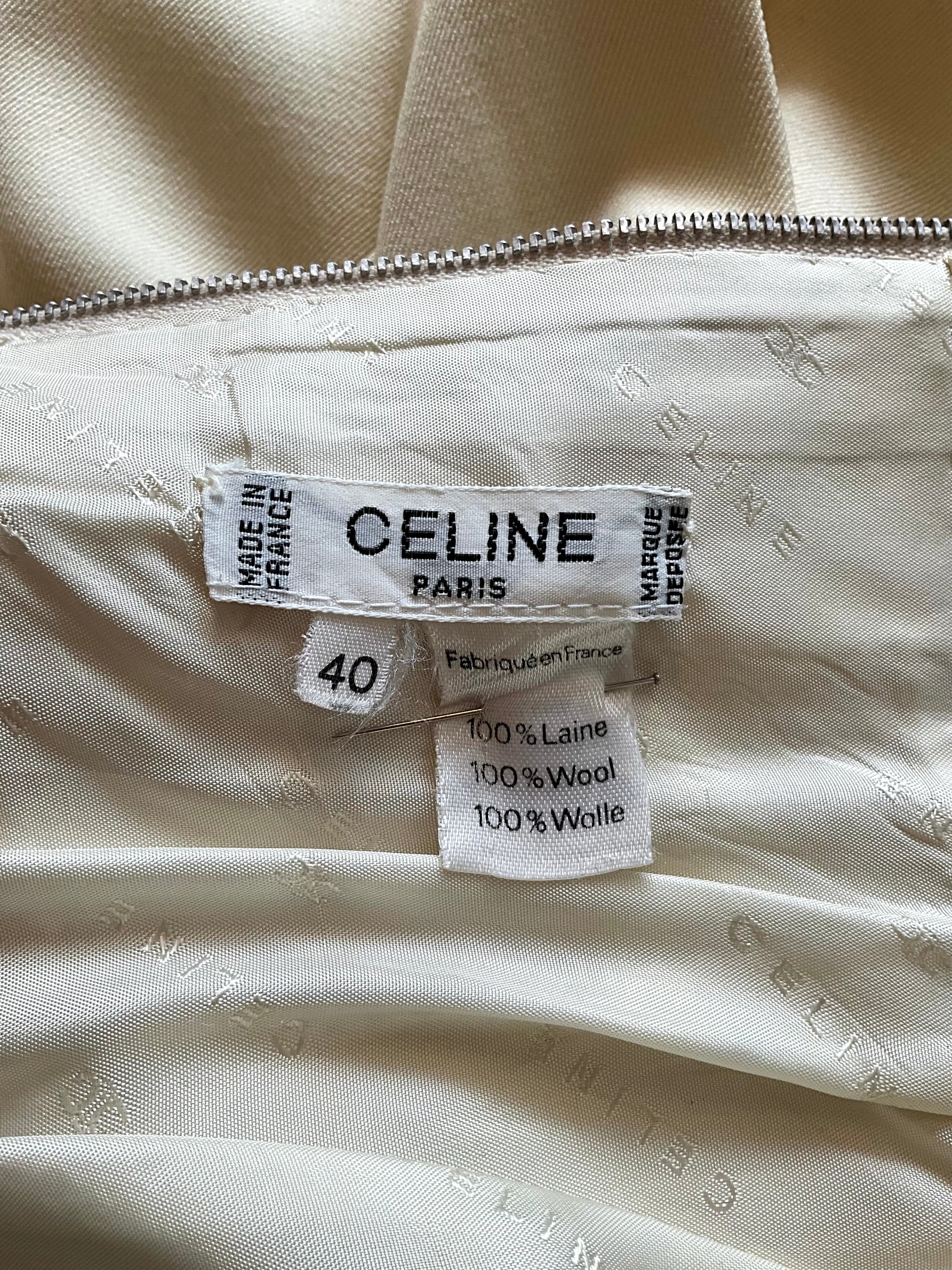 Vintage 1980s Celine Cream Wool Pleated Knee Shirt, Small