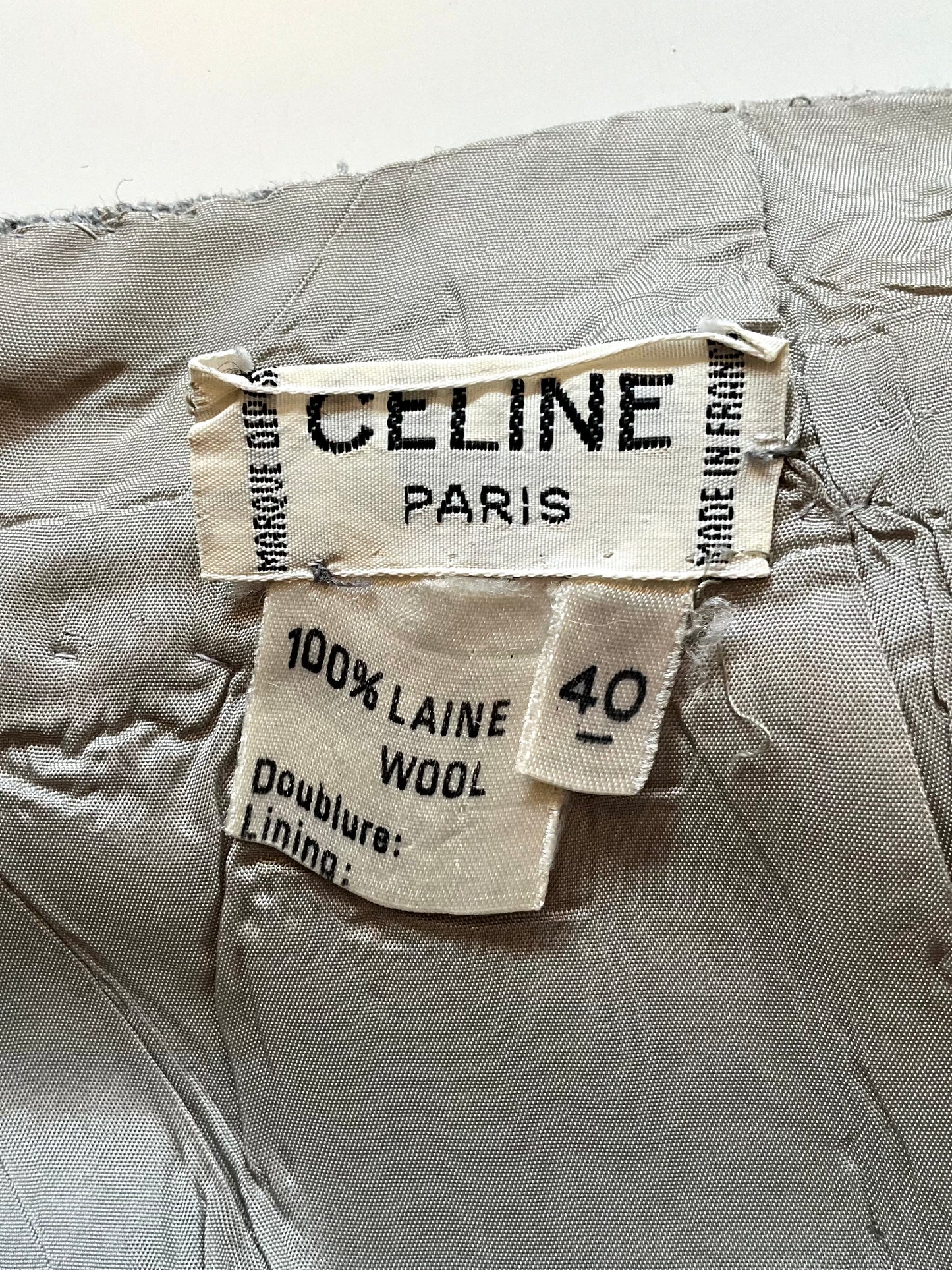 Vintage 1970s Celine Pleated Grey Wool Skirt, Small