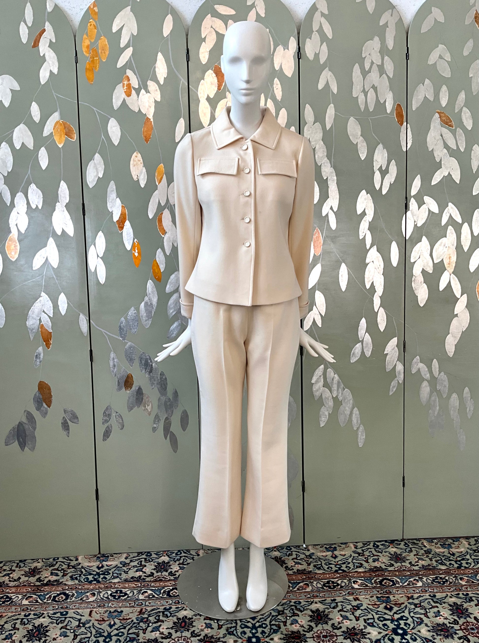 Vintage 1960s Courreges Mod Cream Pant Suit, Small