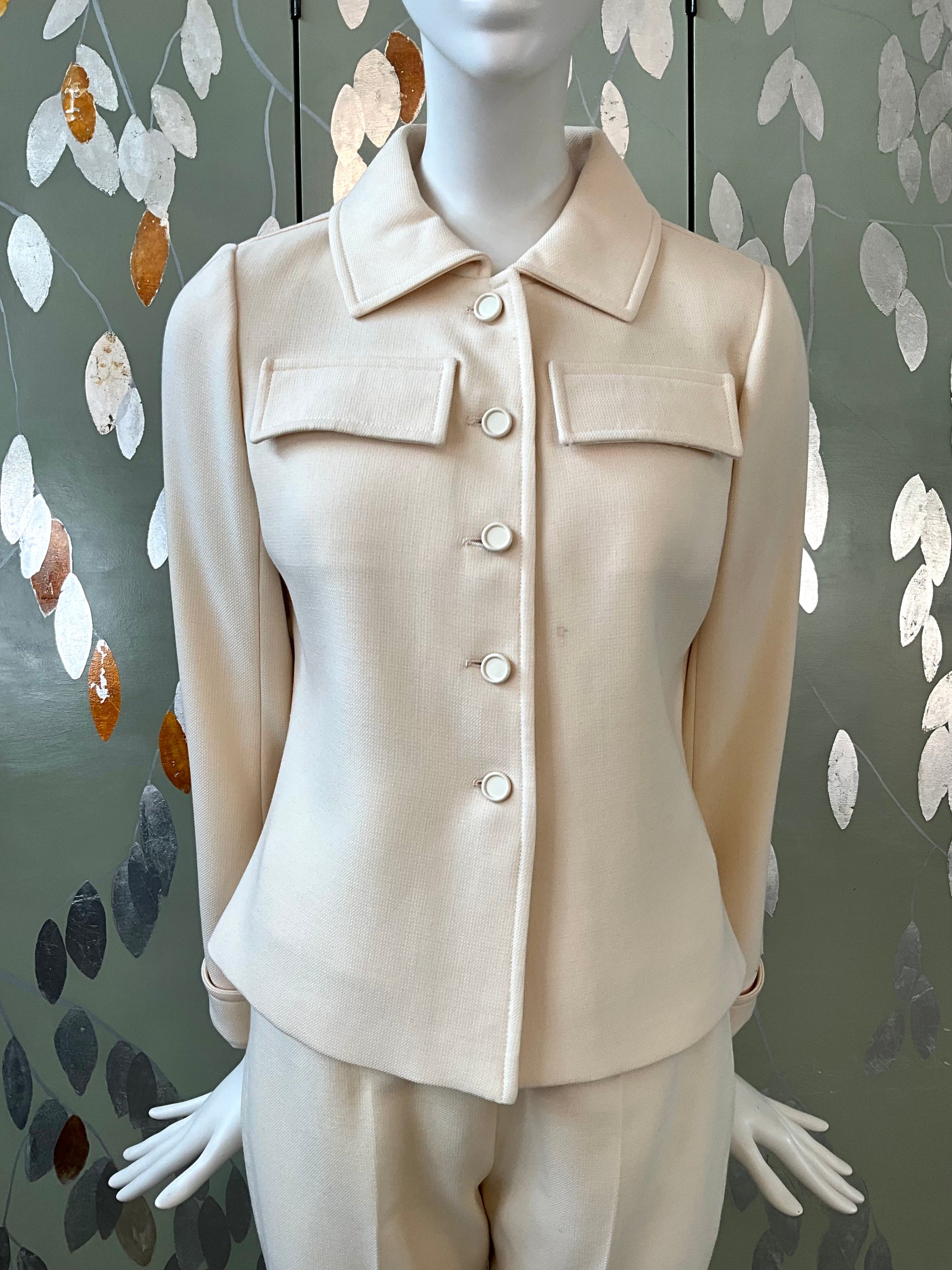 Vintage 1960s Courreges Mod Cream Pant Suit, Small