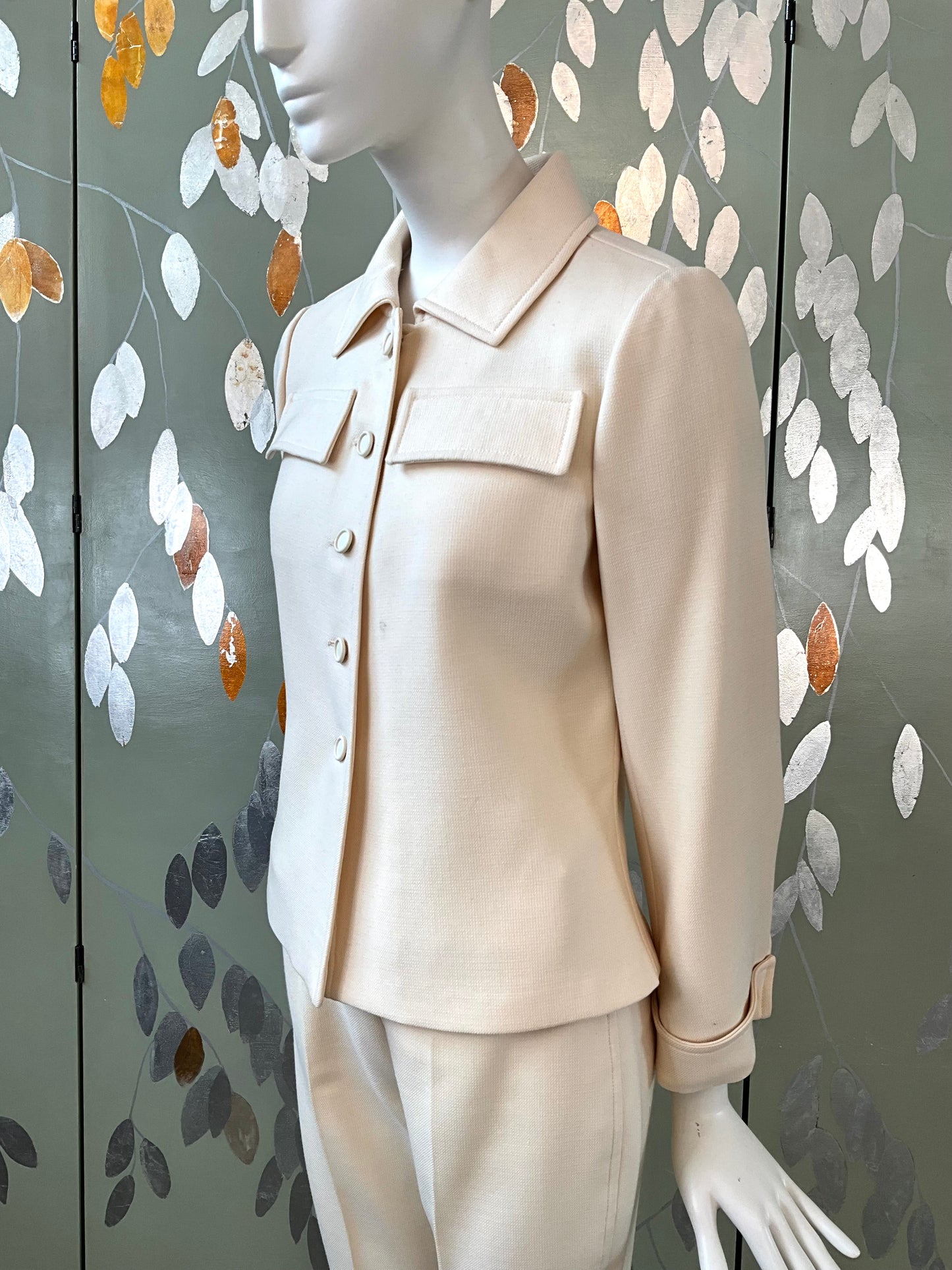 Vintage 1960s Courreges Mod Cream Pant Suit, Small