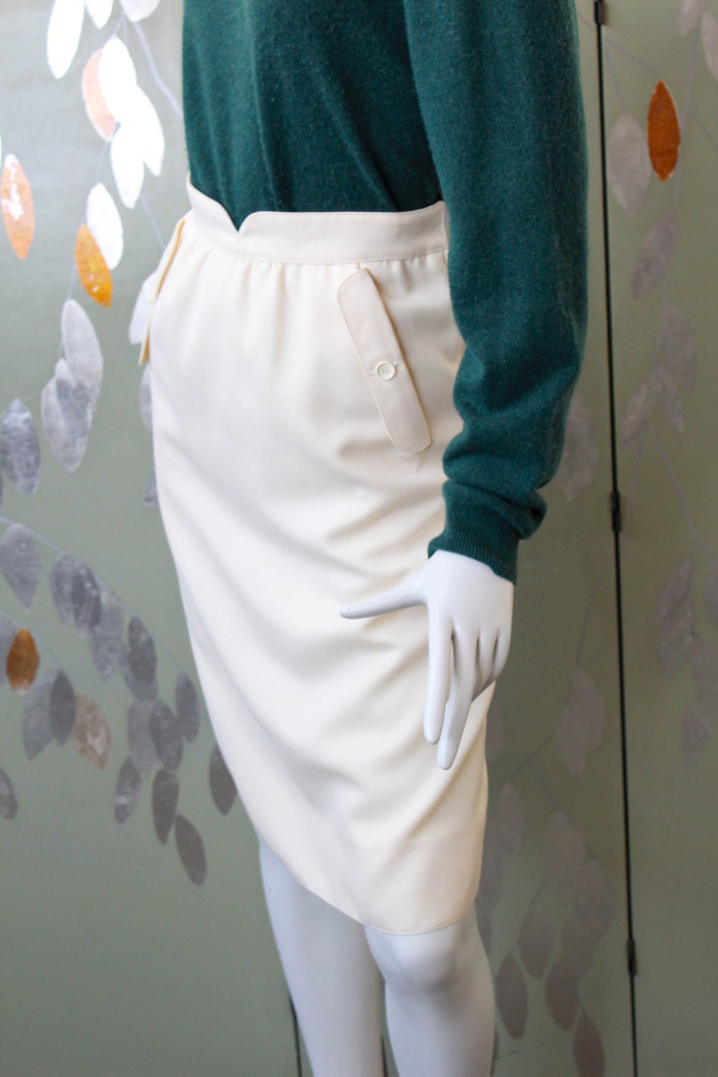 1980s Courrèges Cream Wool Skirt, Waist 26"