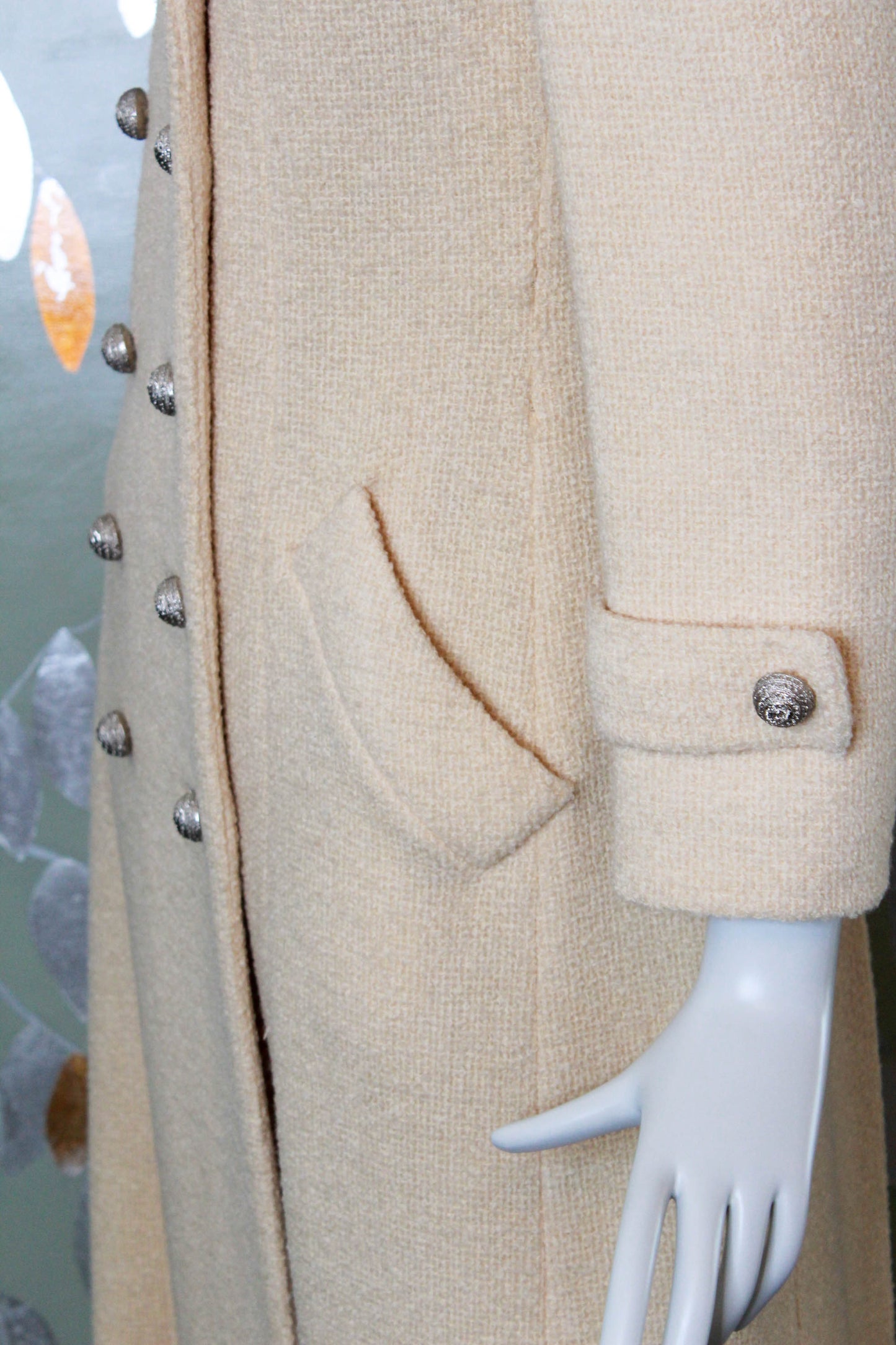 1950s Cream Double Breasted Long Coat, Small