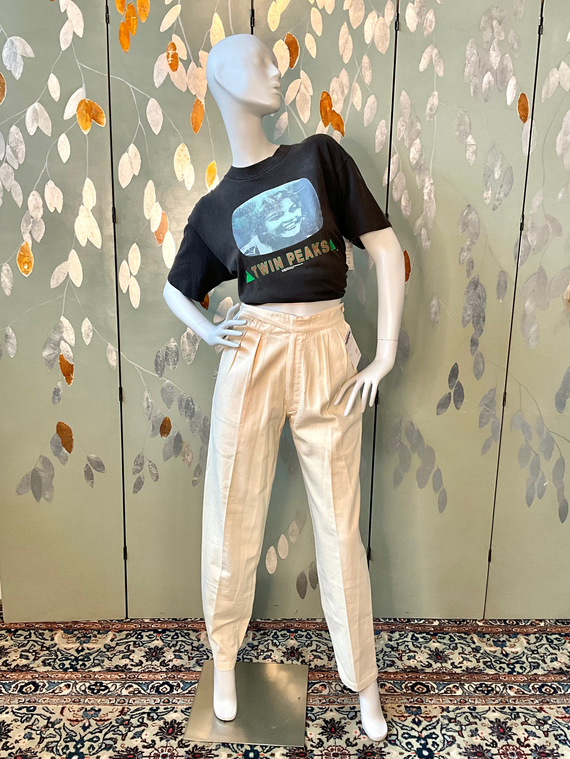 Vintage 1980s Katharine Hamnett Cotton Pleated Tapered Pants, Small 