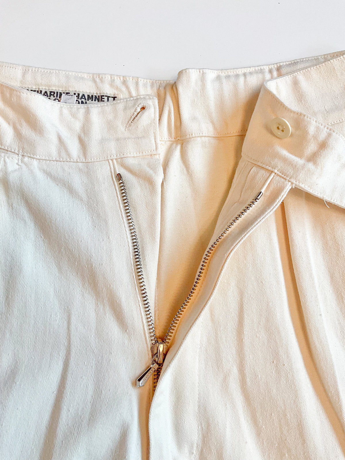 Vintage 1980s Katharine Hamnett Cotton Pleated Tapered Pants, Small 