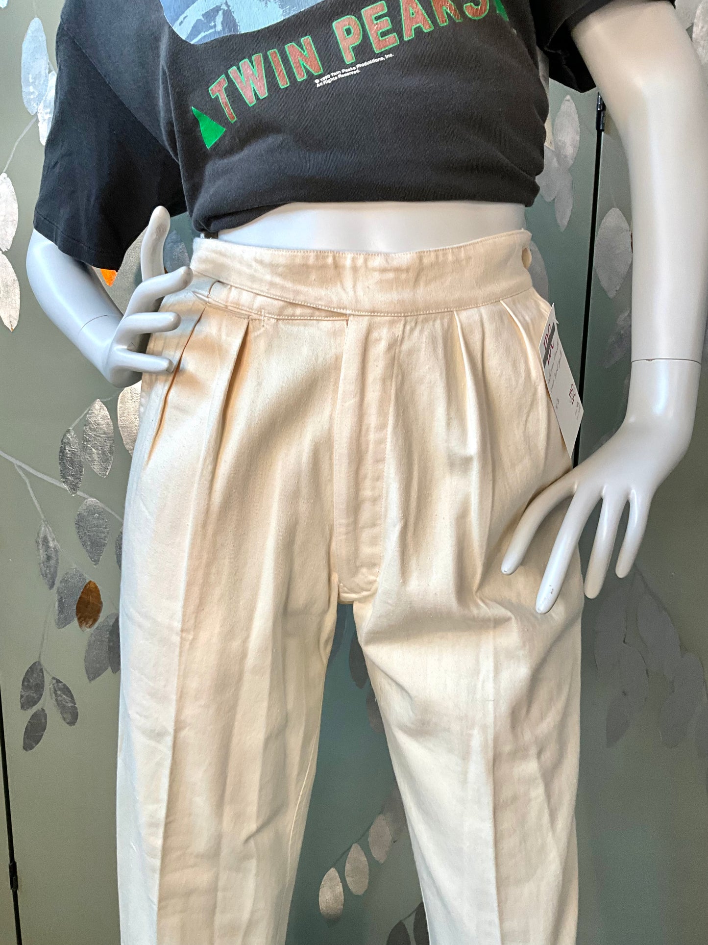 Vintage 1980s Katharine Hamnett Cotton Pleated Tapered Pants, Small 