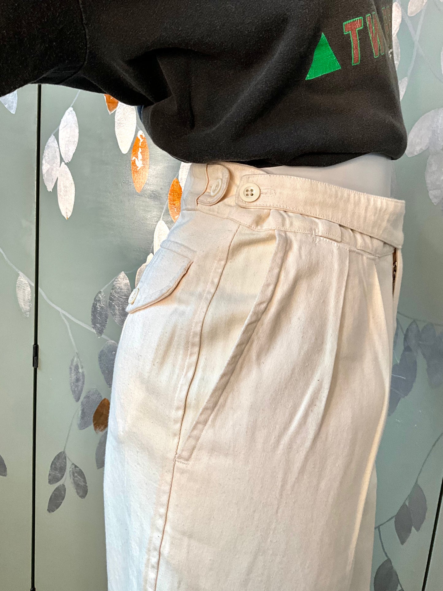 Vintage 1980s Katharine Hamnett Cotton Pleated Tapered Pants, Small 