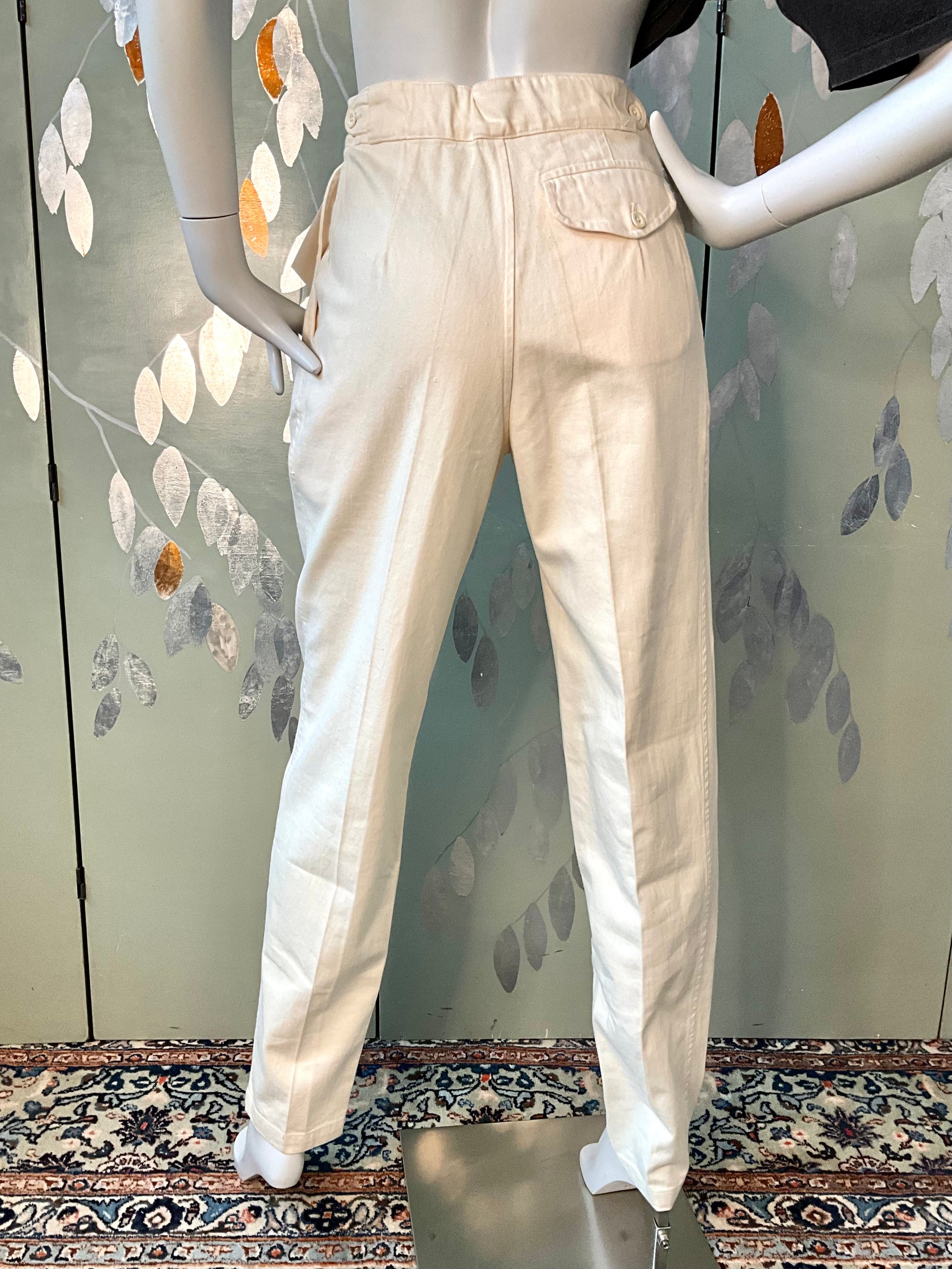 Vintage 1980s Katharine Hamnett Cotton Pleated Tapered Pants, Small 