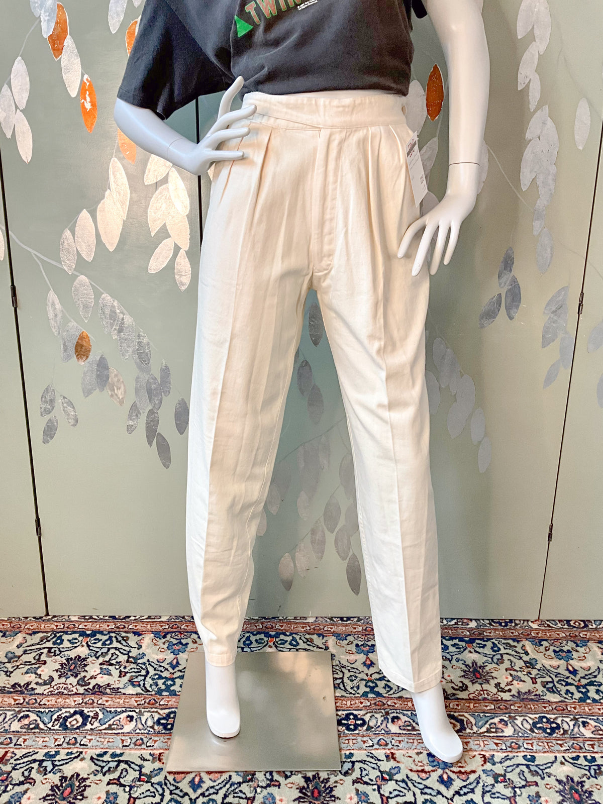 Vintage 1980s Katharine Hamnett Cotton Pleated Tapered Pants, Small 