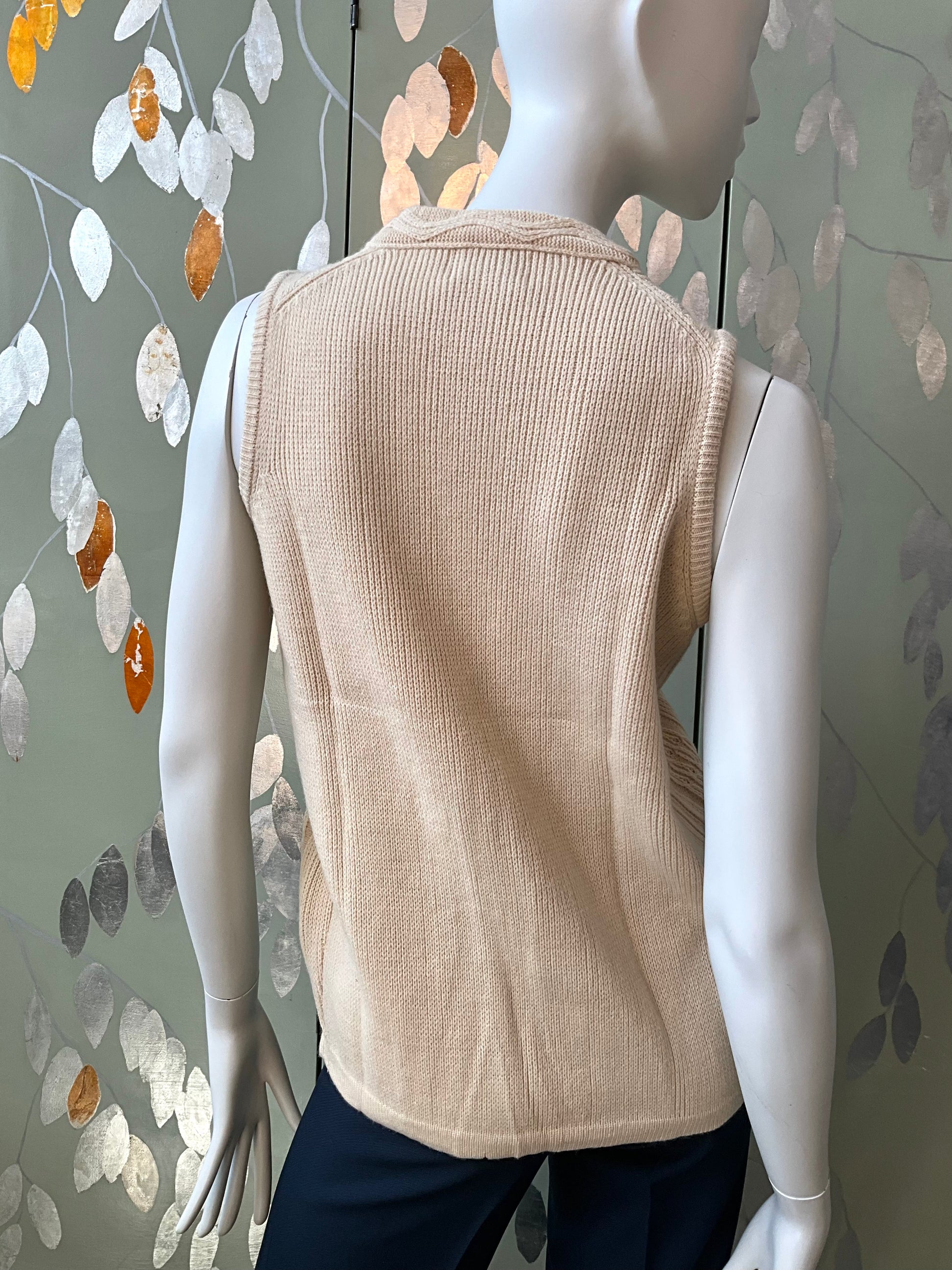 Vintage 1980s Deadstock Cream Knit Sweater Vest Waistcoat Top